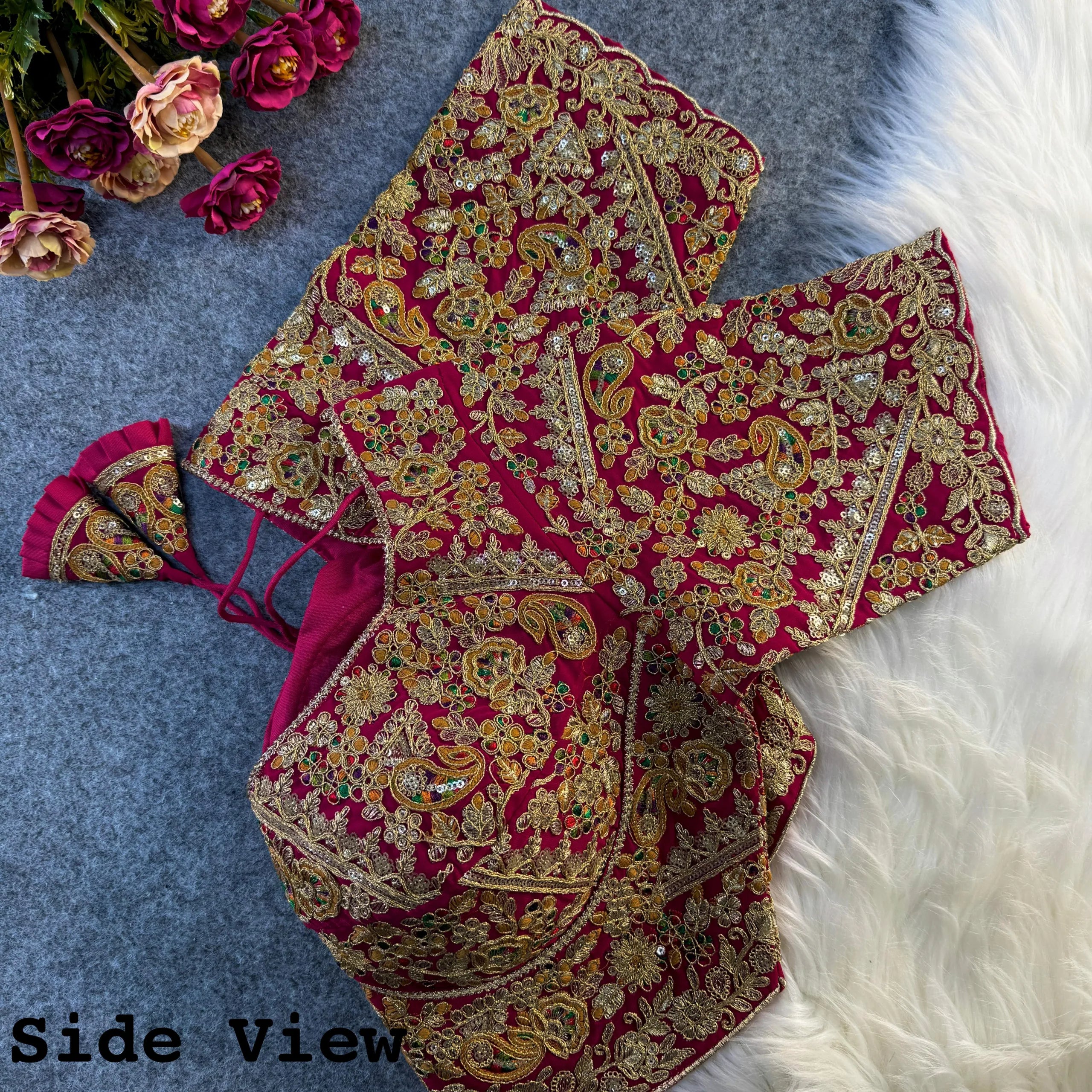 Luxury Apple-Cut Bridal Blouse with Heavy Embroidery & Sequins