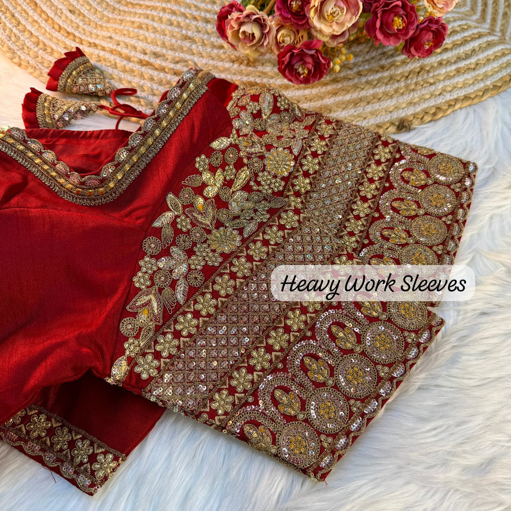 Stunning Heavy Sleeves Bridal Blouse with Thread & Sequin Embroidery