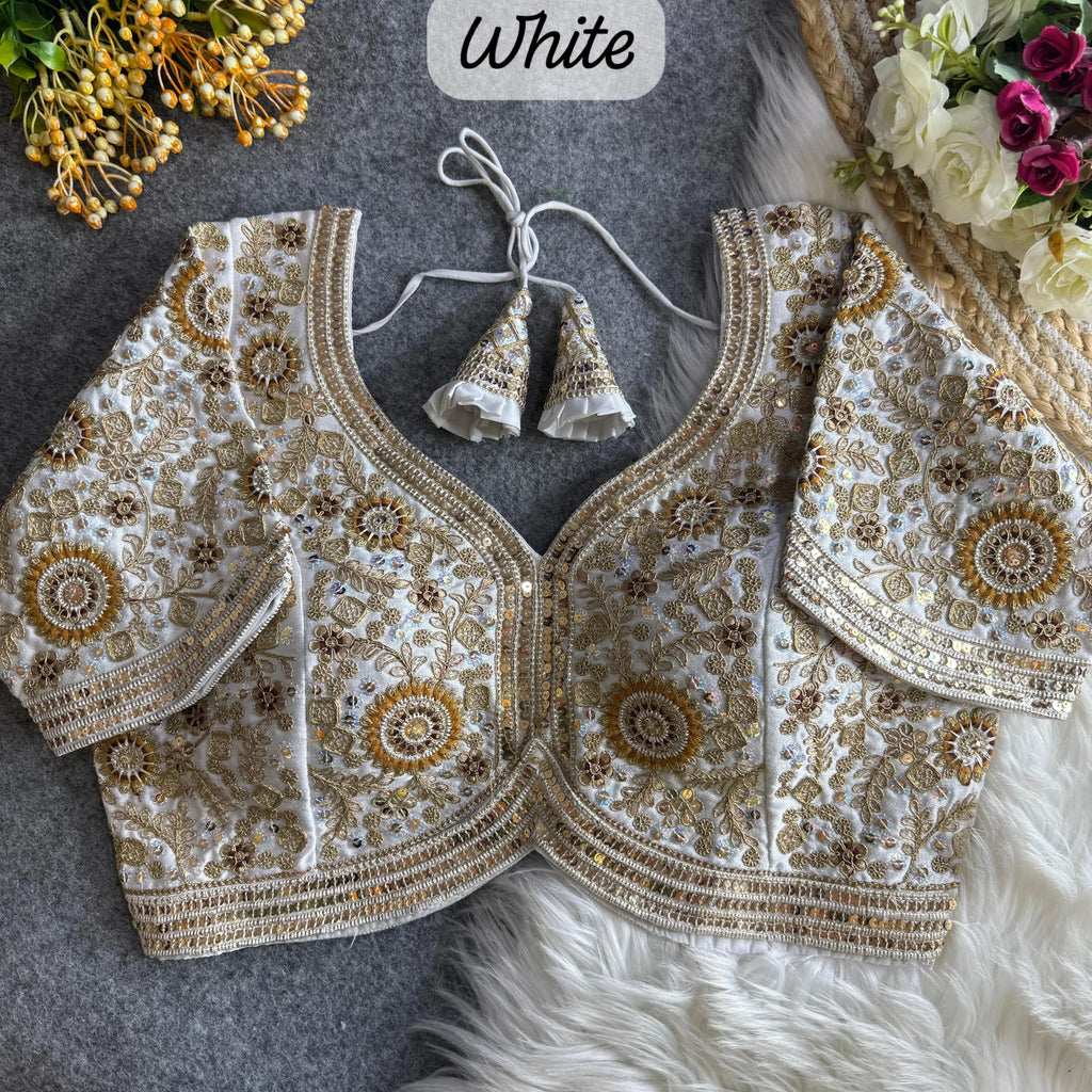 Bridal Apple Cut Blouse Heavy Embroidery Work - Italian Silk Blouse