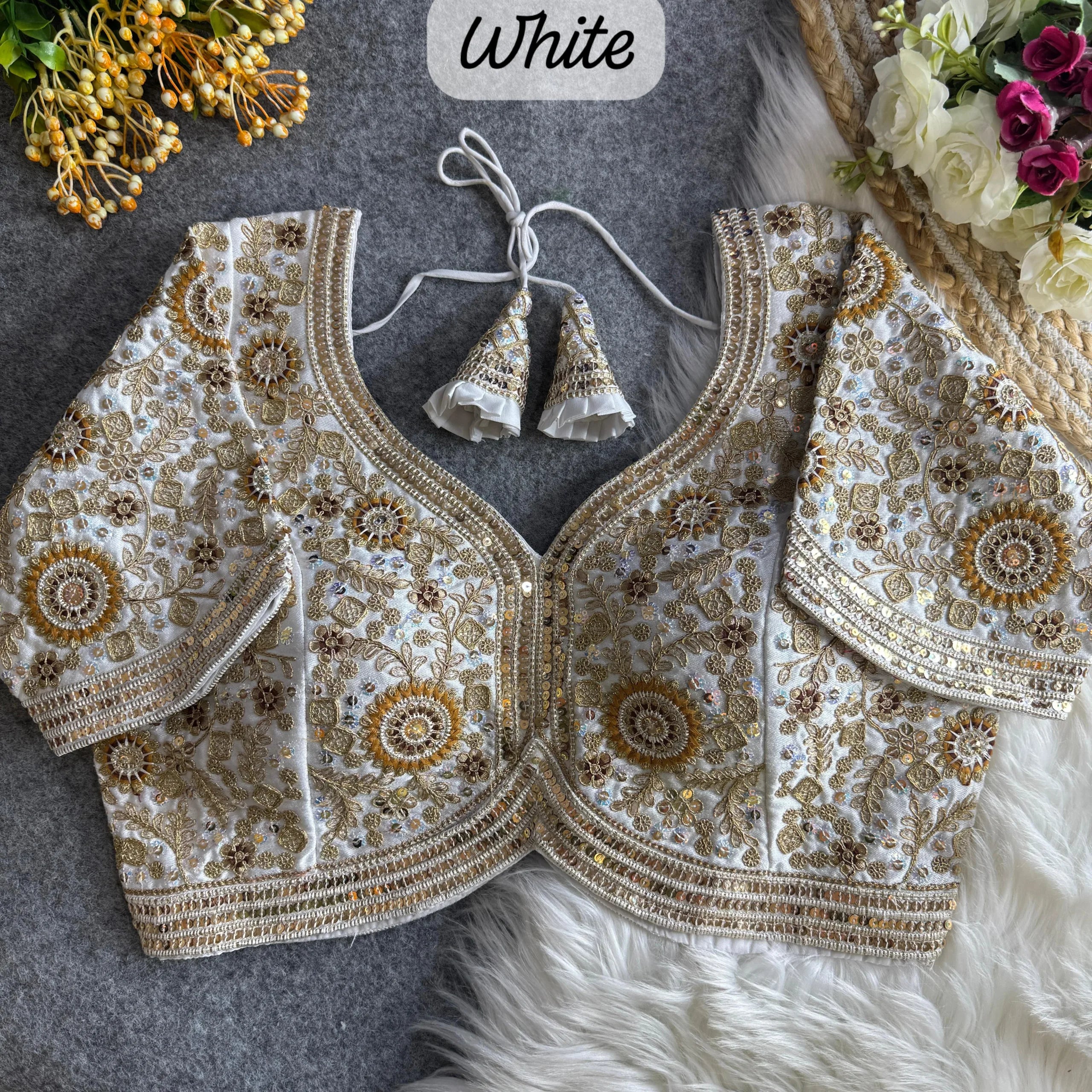 Bridal Apple Cut Blouse Heavy Embroidery Work - Italian Silk Blouse