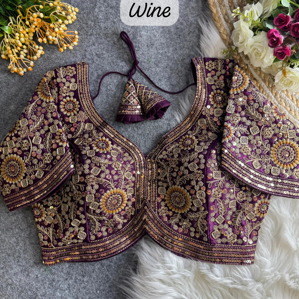 Bridal Apple Cut Blouse Heavy Embroidery Work - Italian Silk Blouse