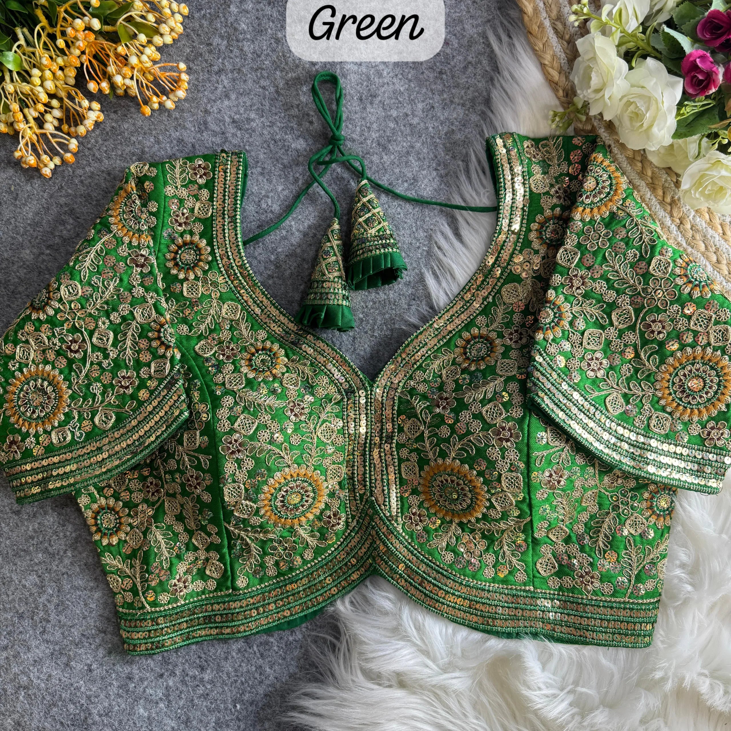 Bridal Apple Cut Blouse Heavy Embroidery Work - Italian Silk Blouse