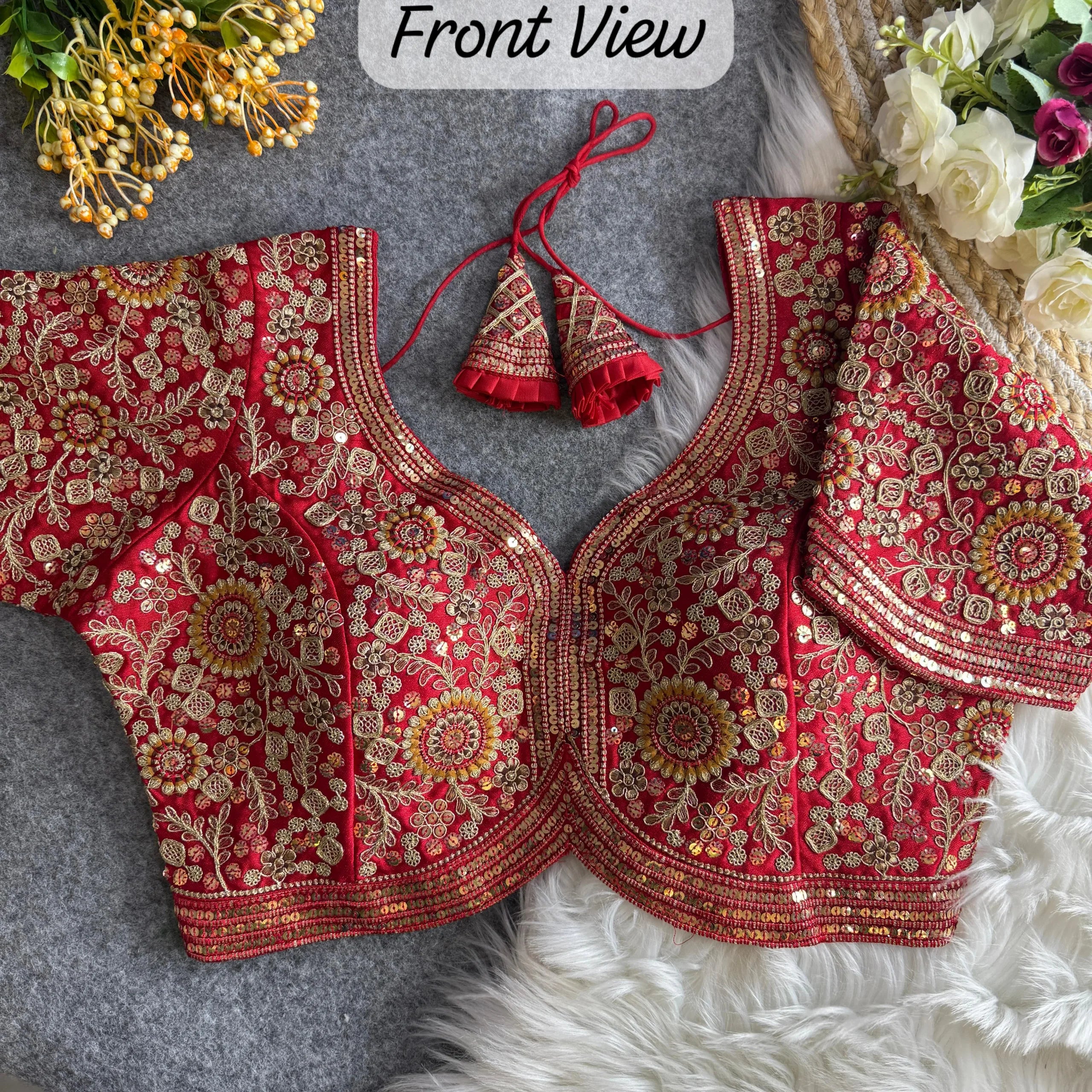 Bridal Apple Cut Blouse Heavy Embroidery Work - Italian Silk Blouse