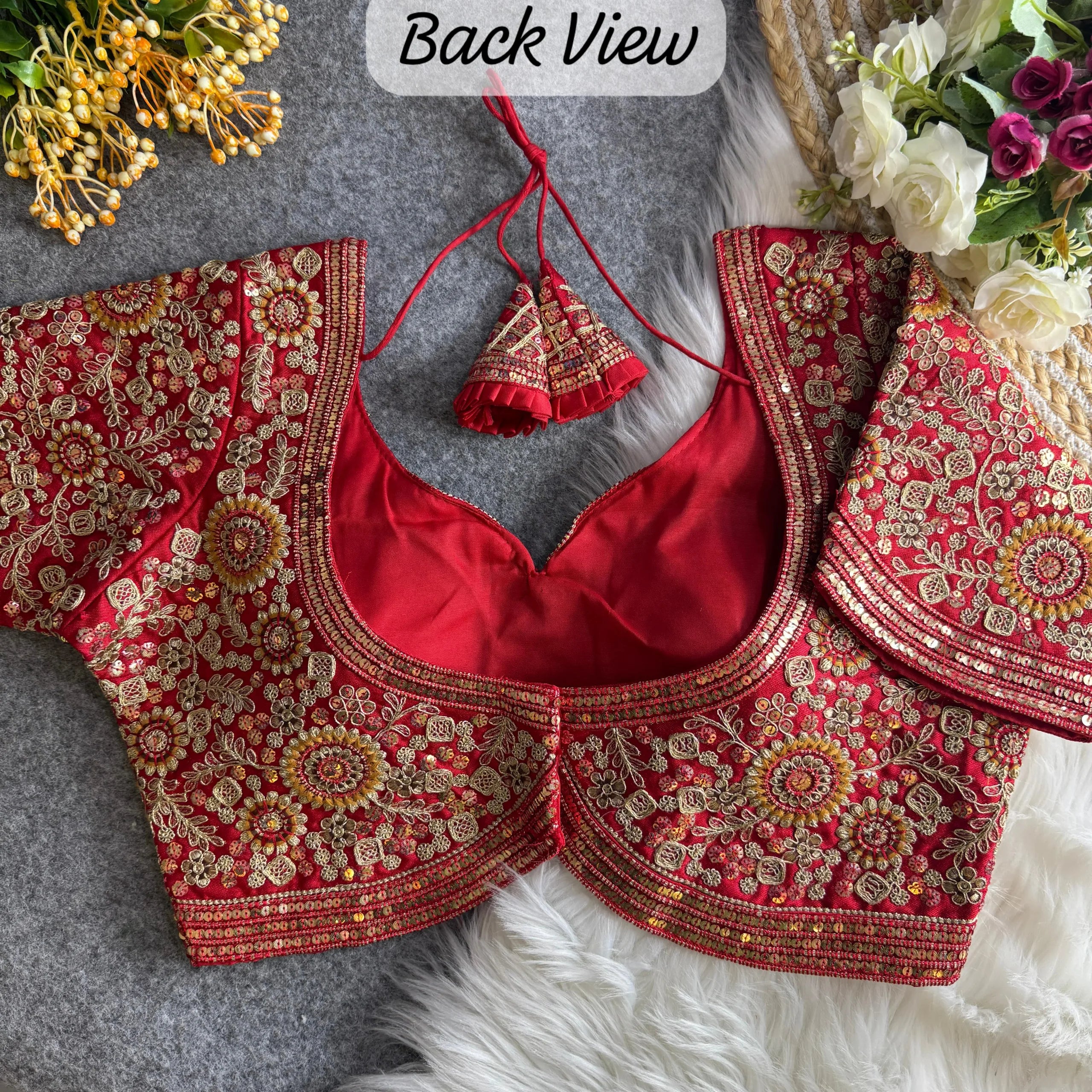 Bridal Apple Cut Blouse Heavy Embroidery Work - Italian Silk Blouse