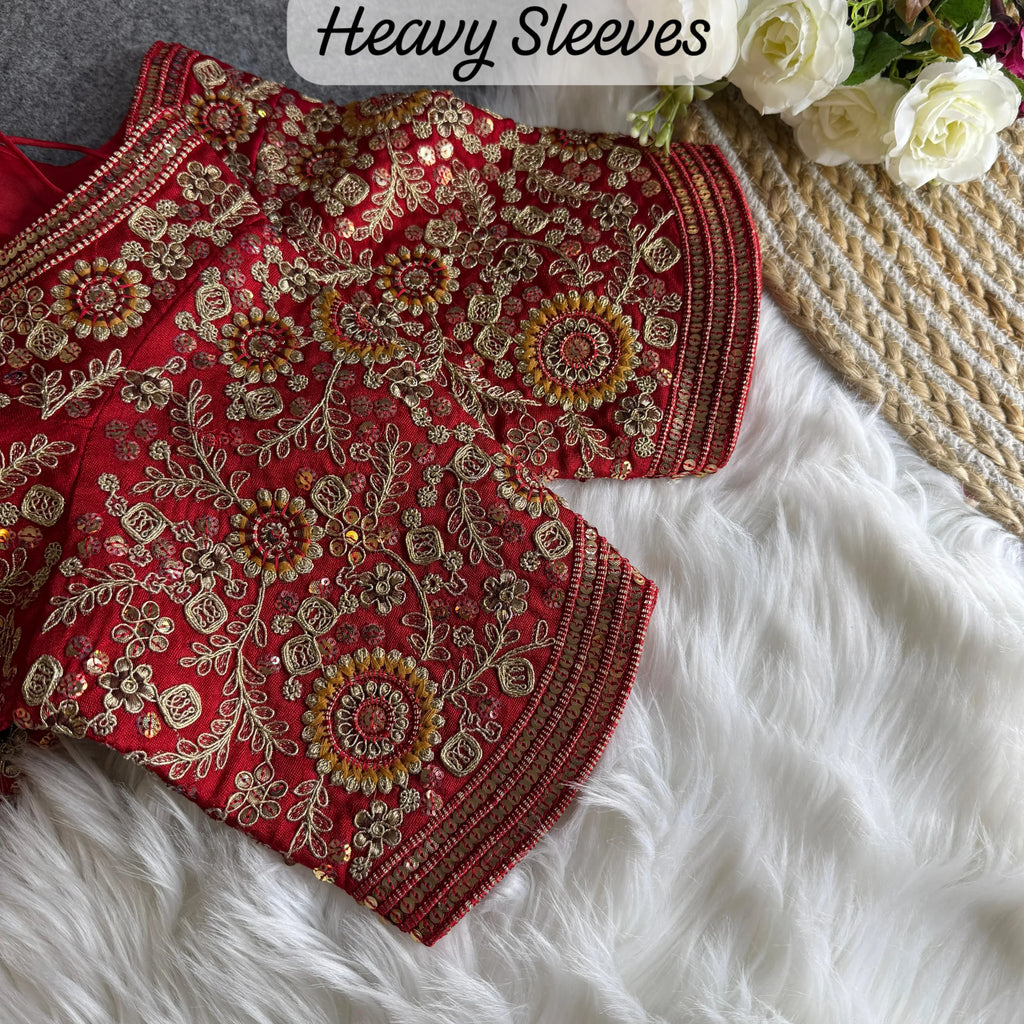 Bridal Apple Cut Blouse Heavy Embroidery Work - Italian Silk Blouse