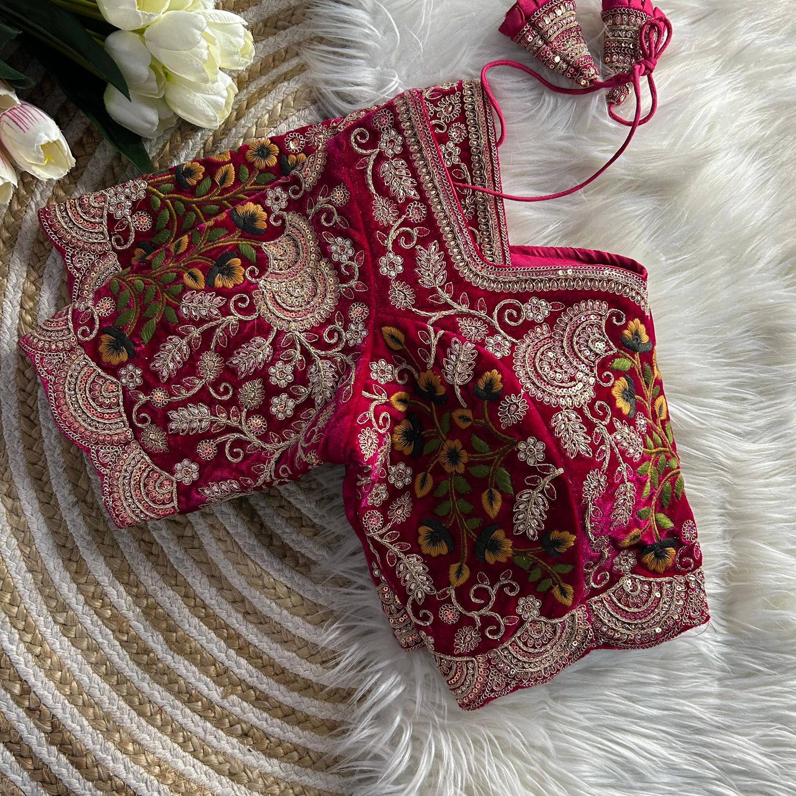 Luxury Velvet Wedding Embroidered Bridal Blouse