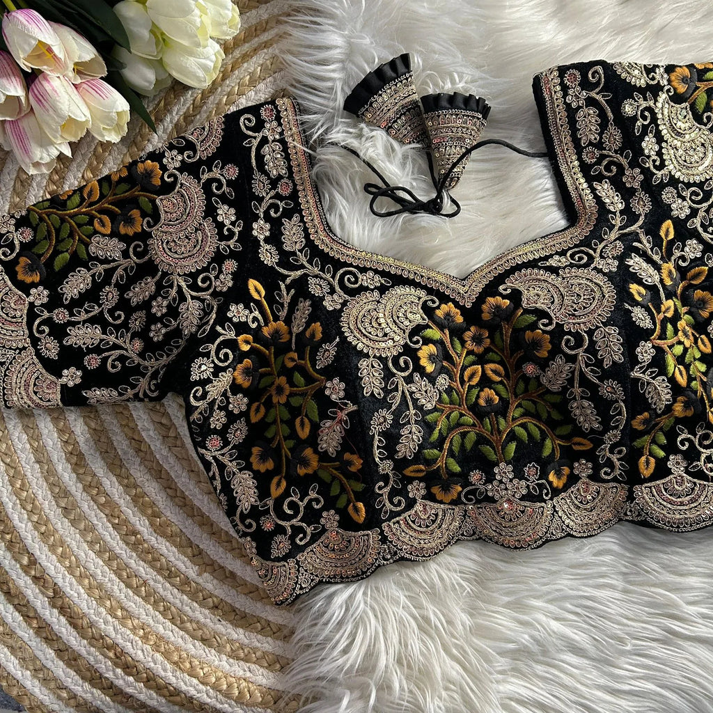 Luxury Velvet Wedding Embroidered Bridal Blouse