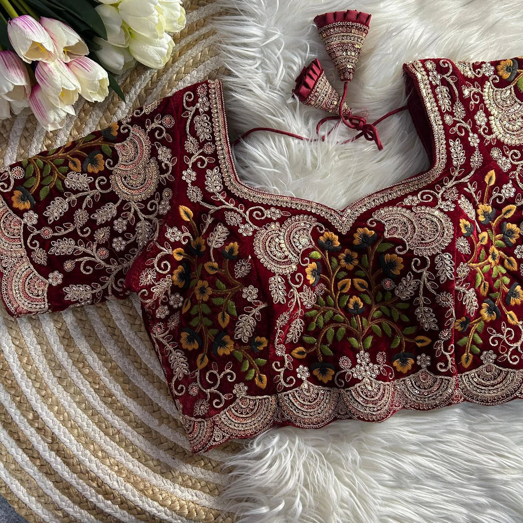 Luxury Velvet Wedding Embroidered Bridal Blouse