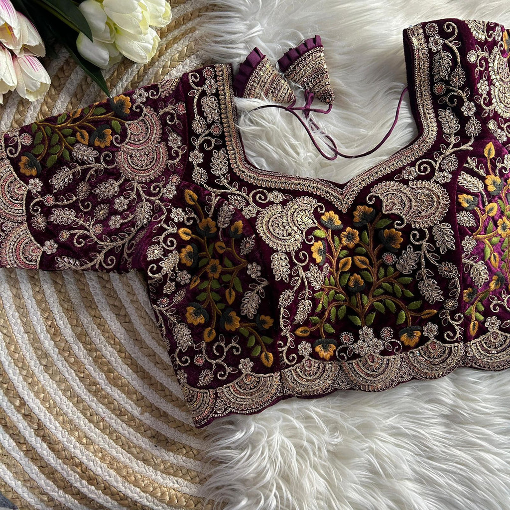 Luxury Velvet Wedding Embroidered Bridal Blouse