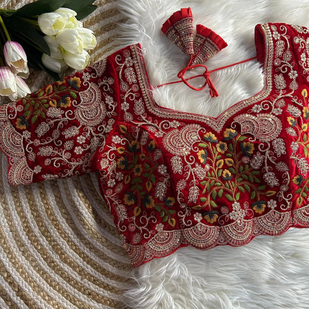 Luxury Velvet Wedding Embroidered Bridal Blouse
