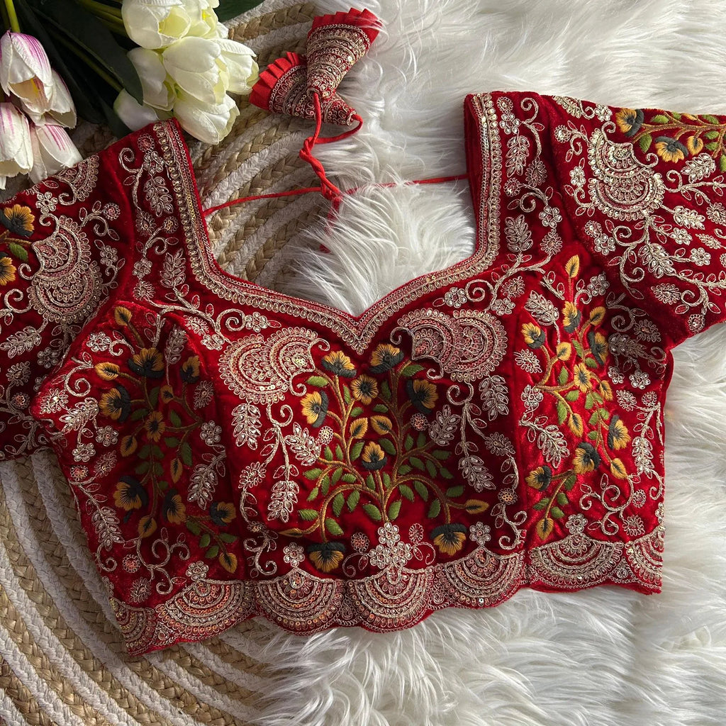 Luxury Velvet Wedding Embroidered Bridal Blouse