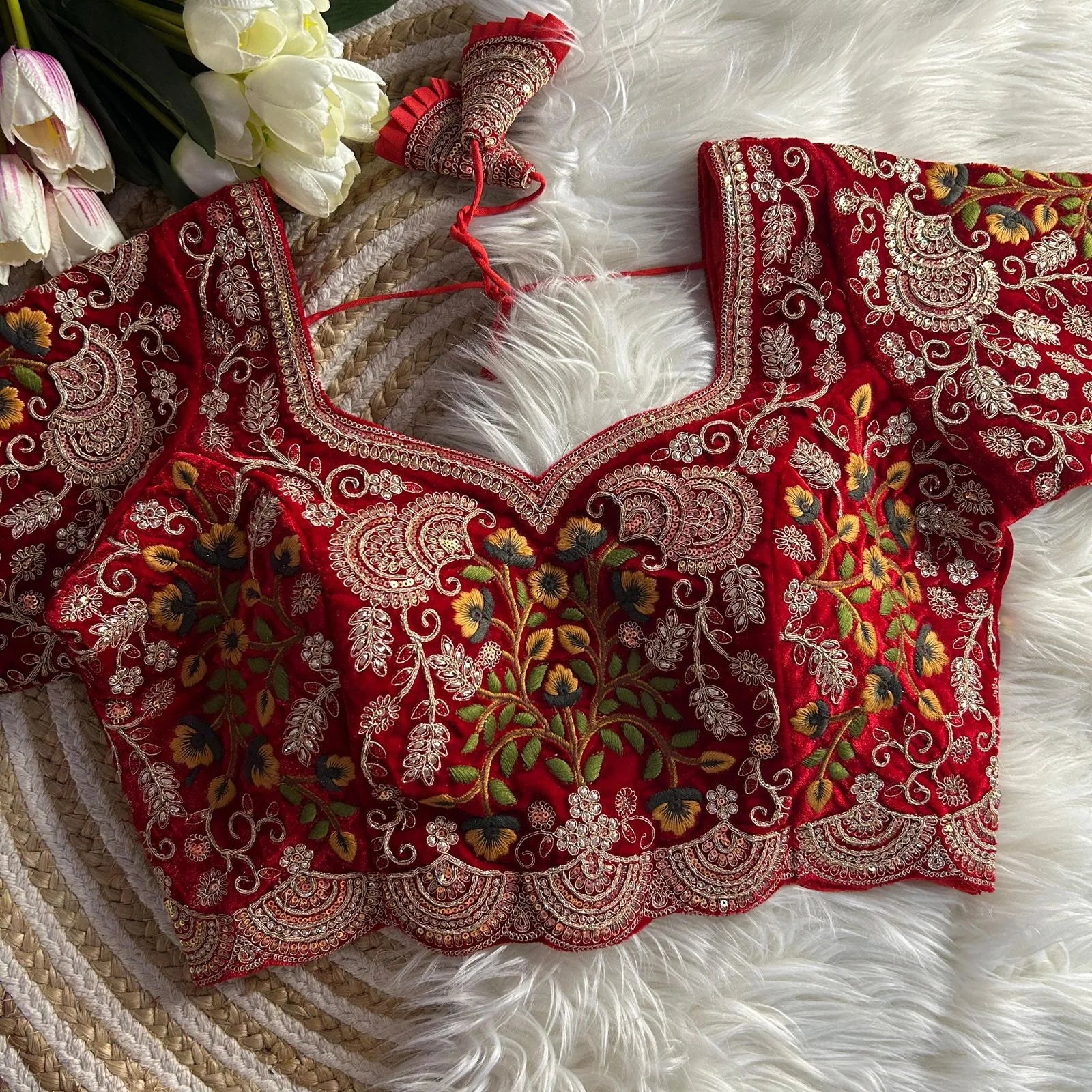 Luxury Velvet Wedding Embroidered Bridal Blouse