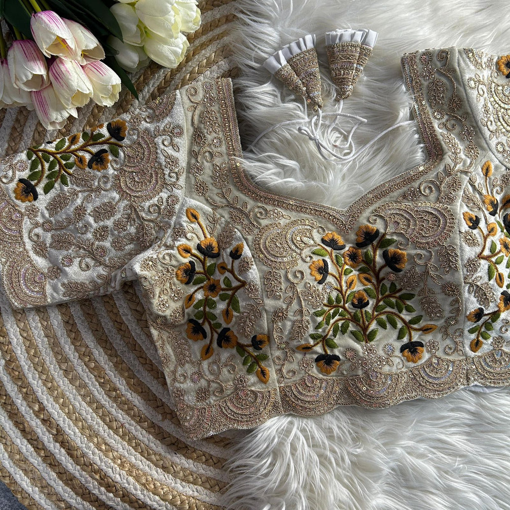 Luxury Velvet Wedding Embroidered Bridal Blouse