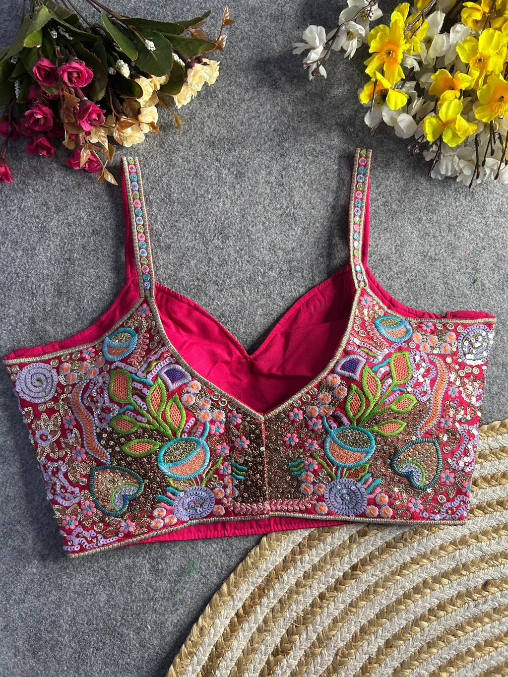 Luxury Italian Silk Spaghetti Strap Embroidered Blouse