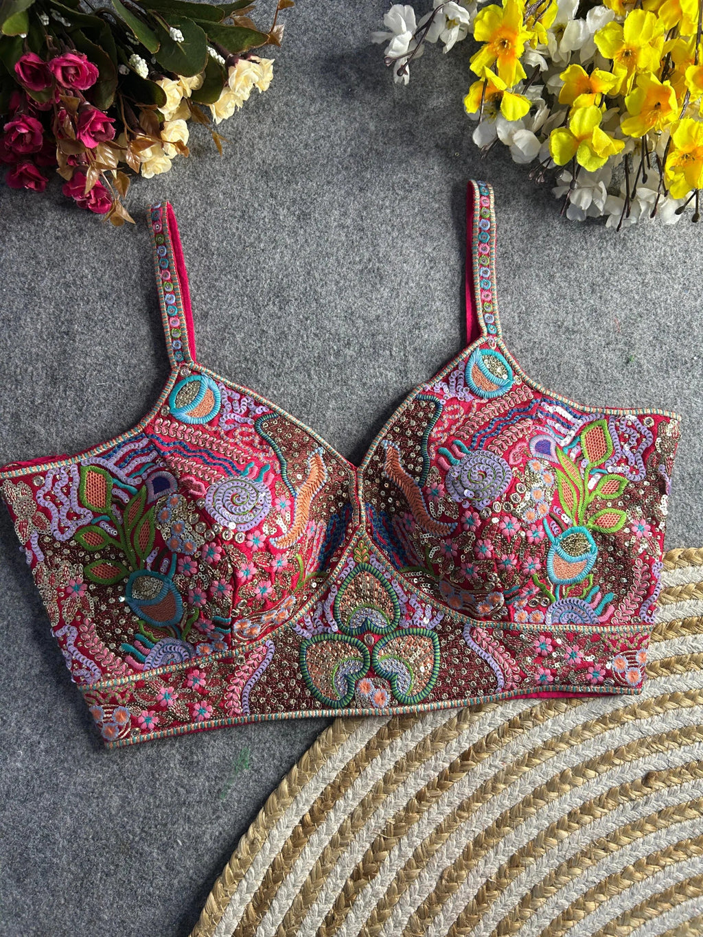 Luxury Italian Silk Spaghetti Strap Embroidered Blouse