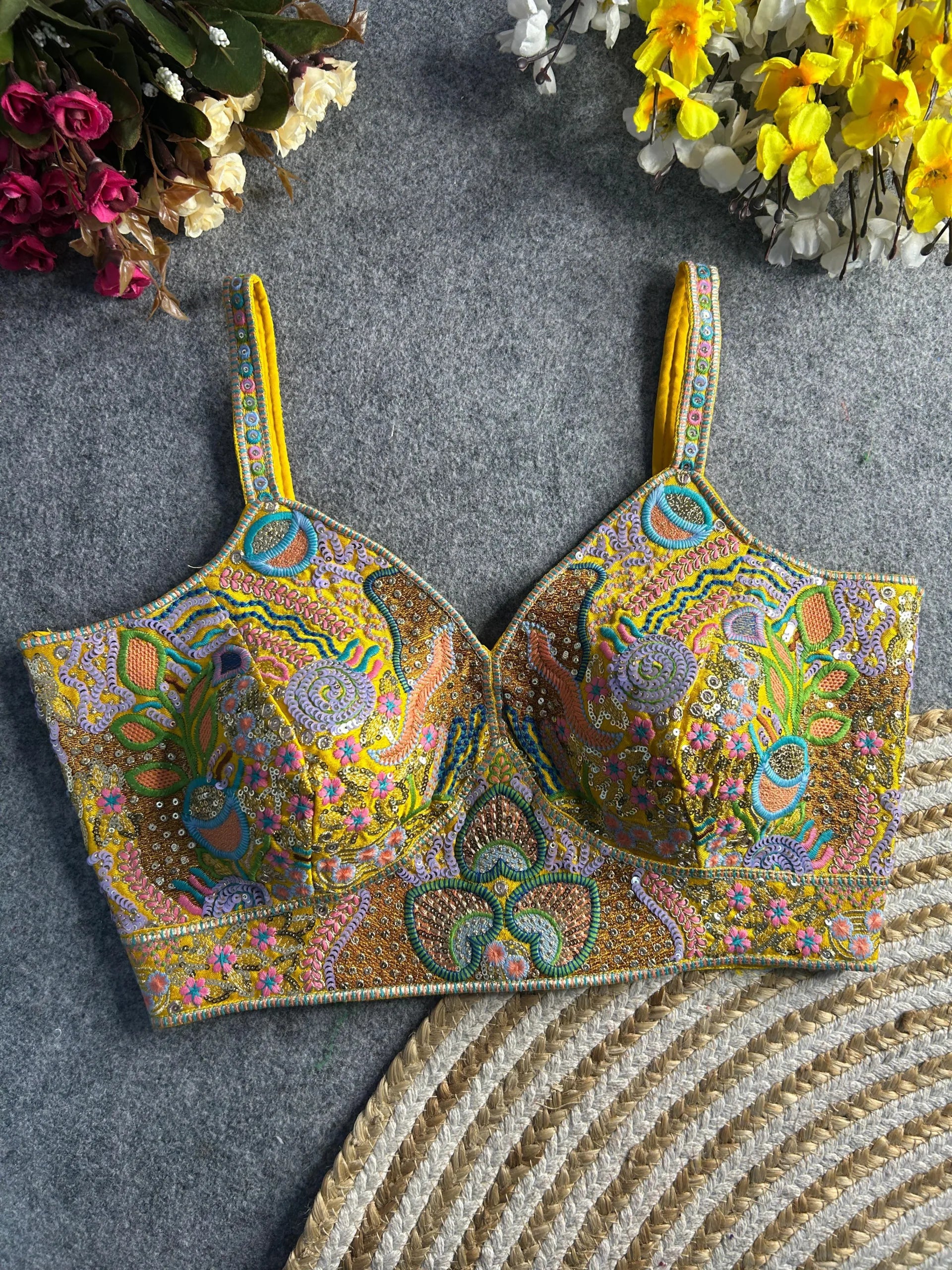 Luxury Italian Silk Spaghetti Strap Embroidered Blouse