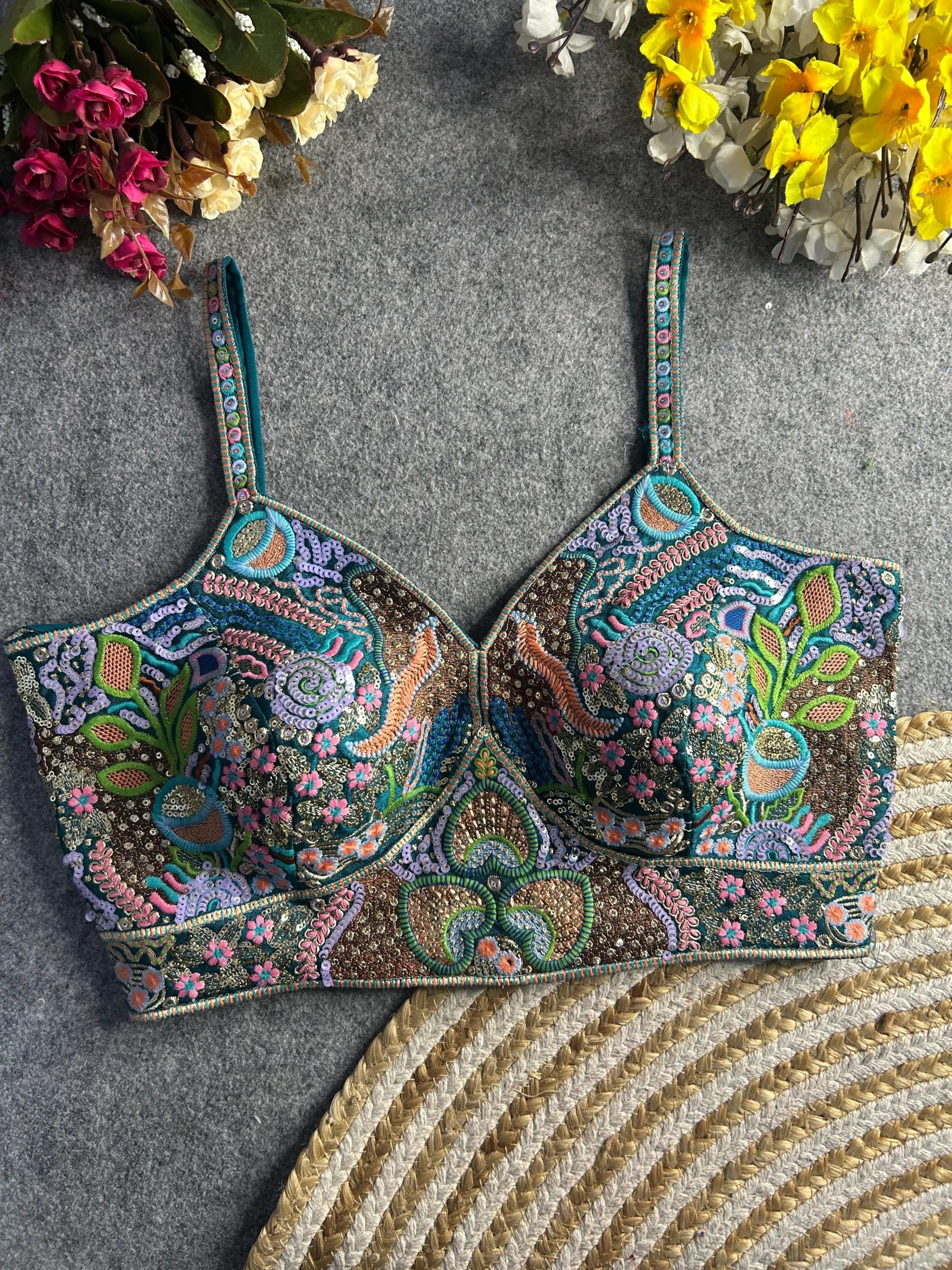 Luxury Italian Silk Spaghetti Strap Embroidered Blouse