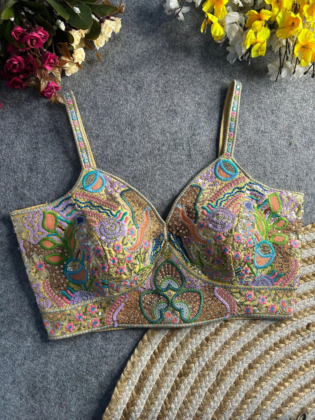 Luxury Italian Silk Spaghetti Strap Embroidered Blouse