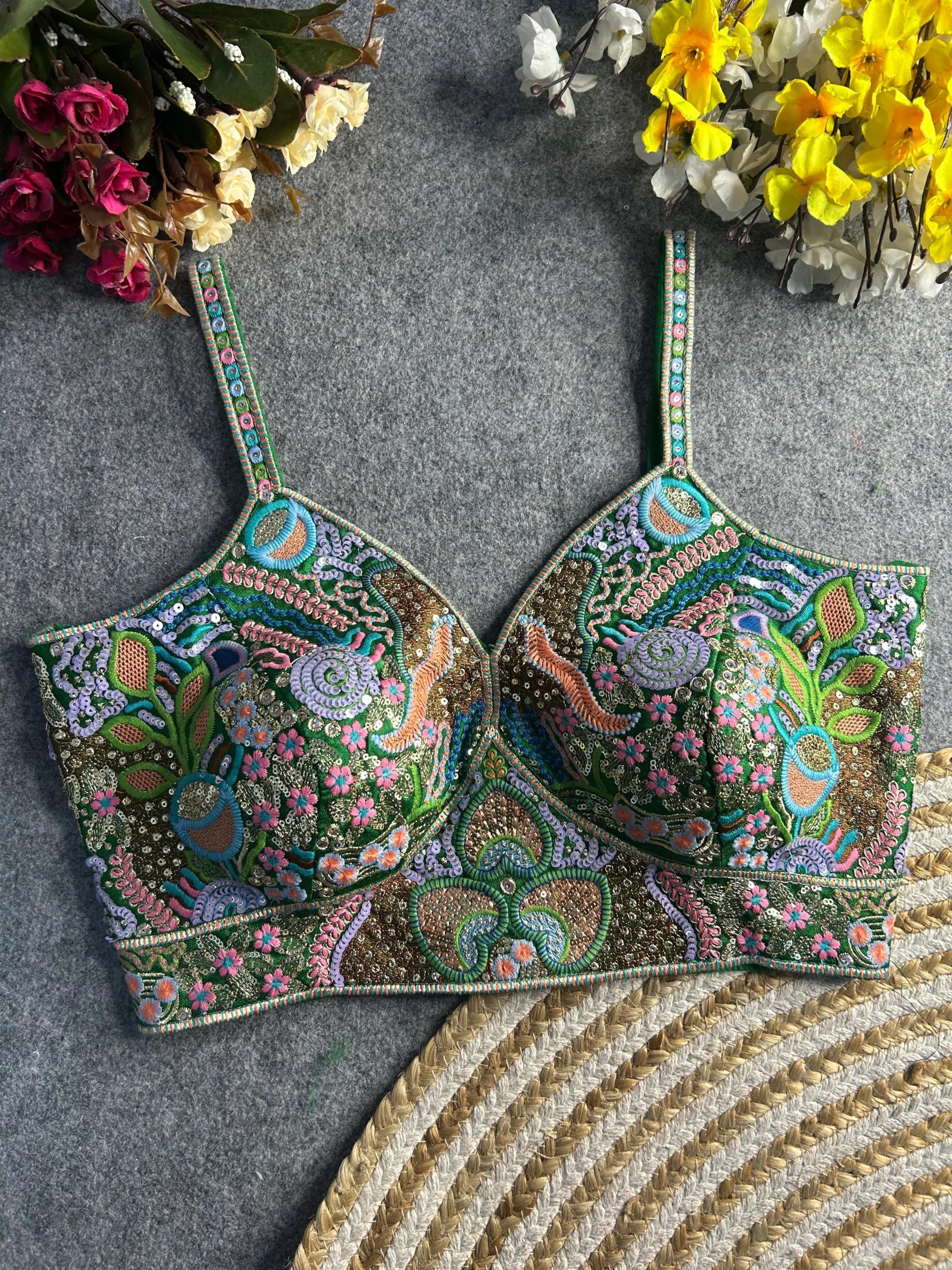 Luxury Italian Silk Spaghetti Strap Embroidered Blouse