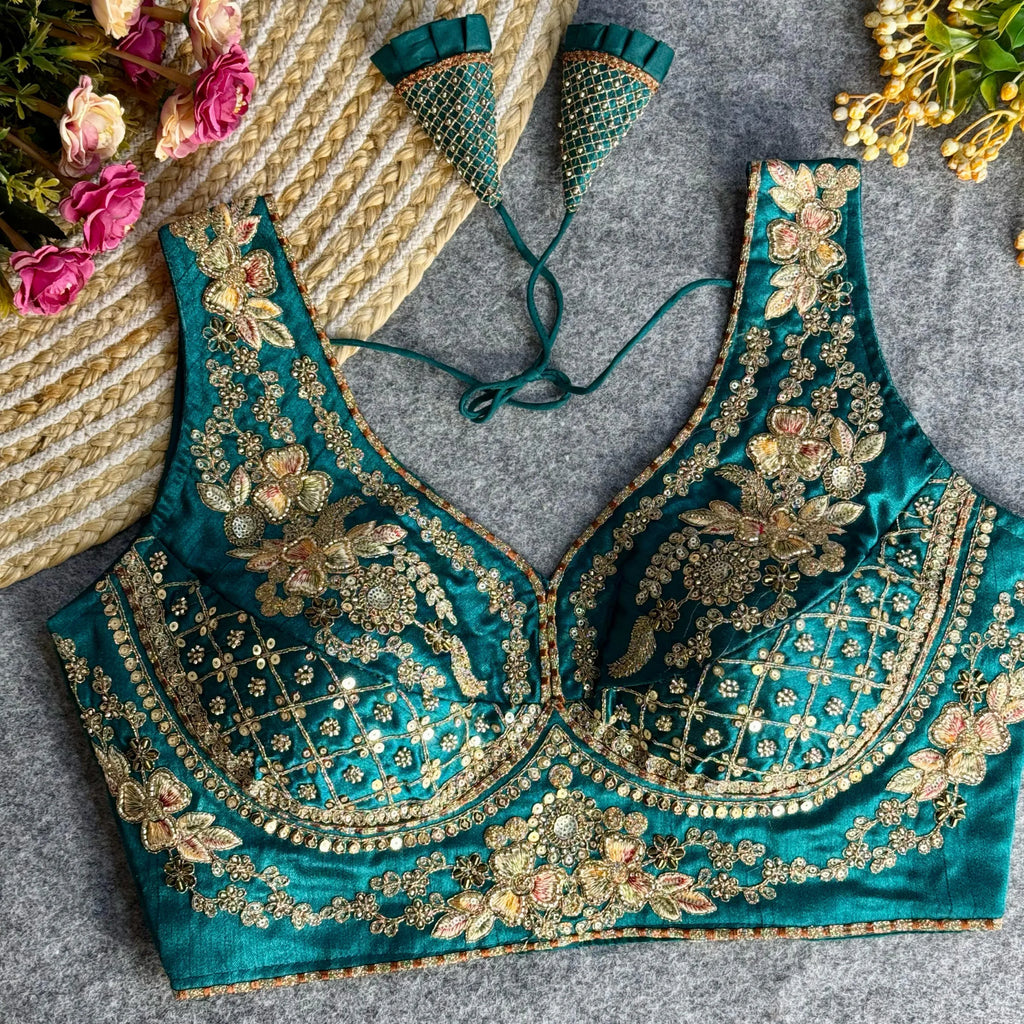 Beautiful Heavy Stars & Beads Work Sabyasachi Neck Bridal Blouse