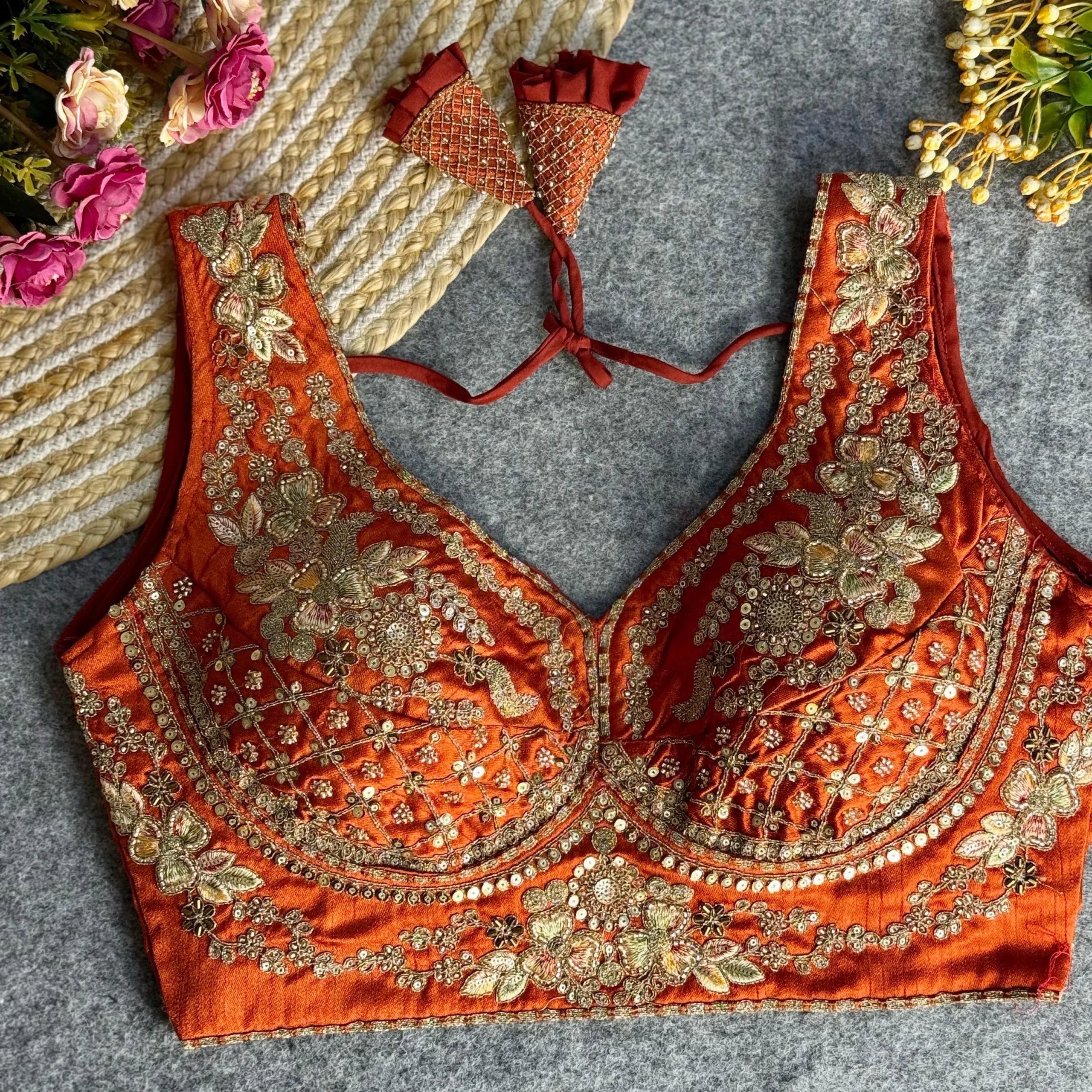 Beautiful Heavy Stars & Beads Work Sabyasachi Neck Bridal Blouse