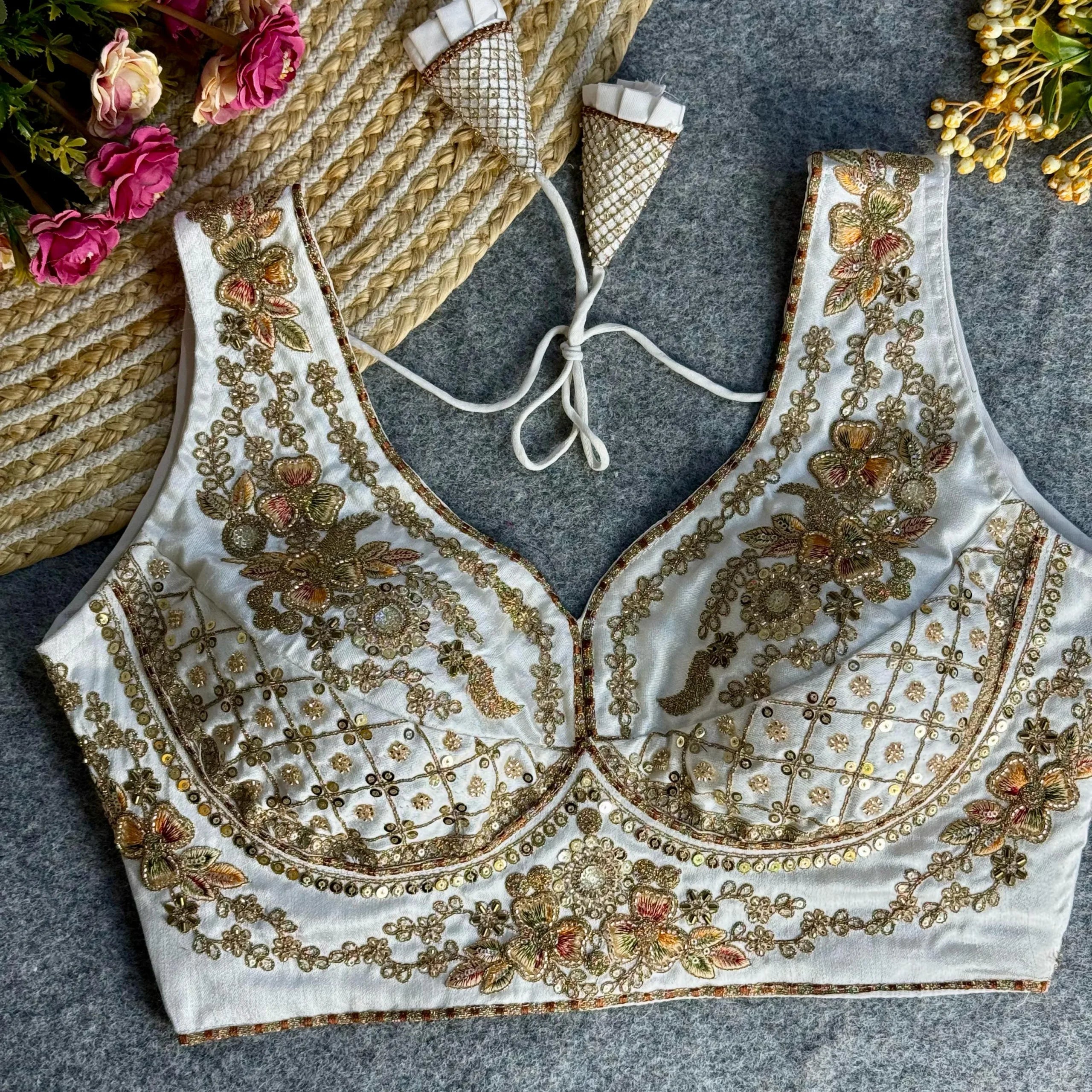 Beautiful Heavy Stars & Beads Work Sabyasachi Neck Bridal Blouse