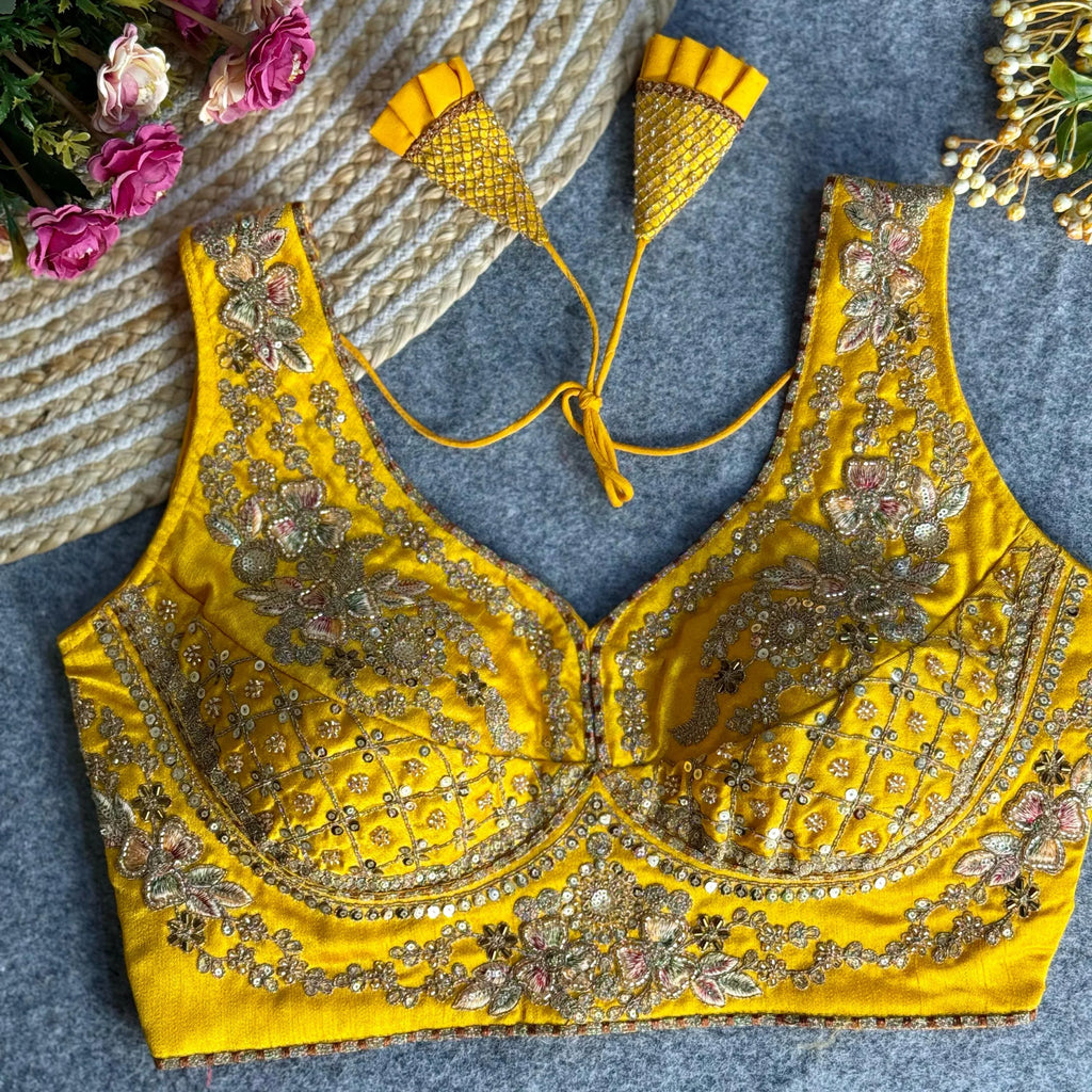 Beautiful Heavy Stars & Beads Work Sabyasachi Neck Bridal Blouse