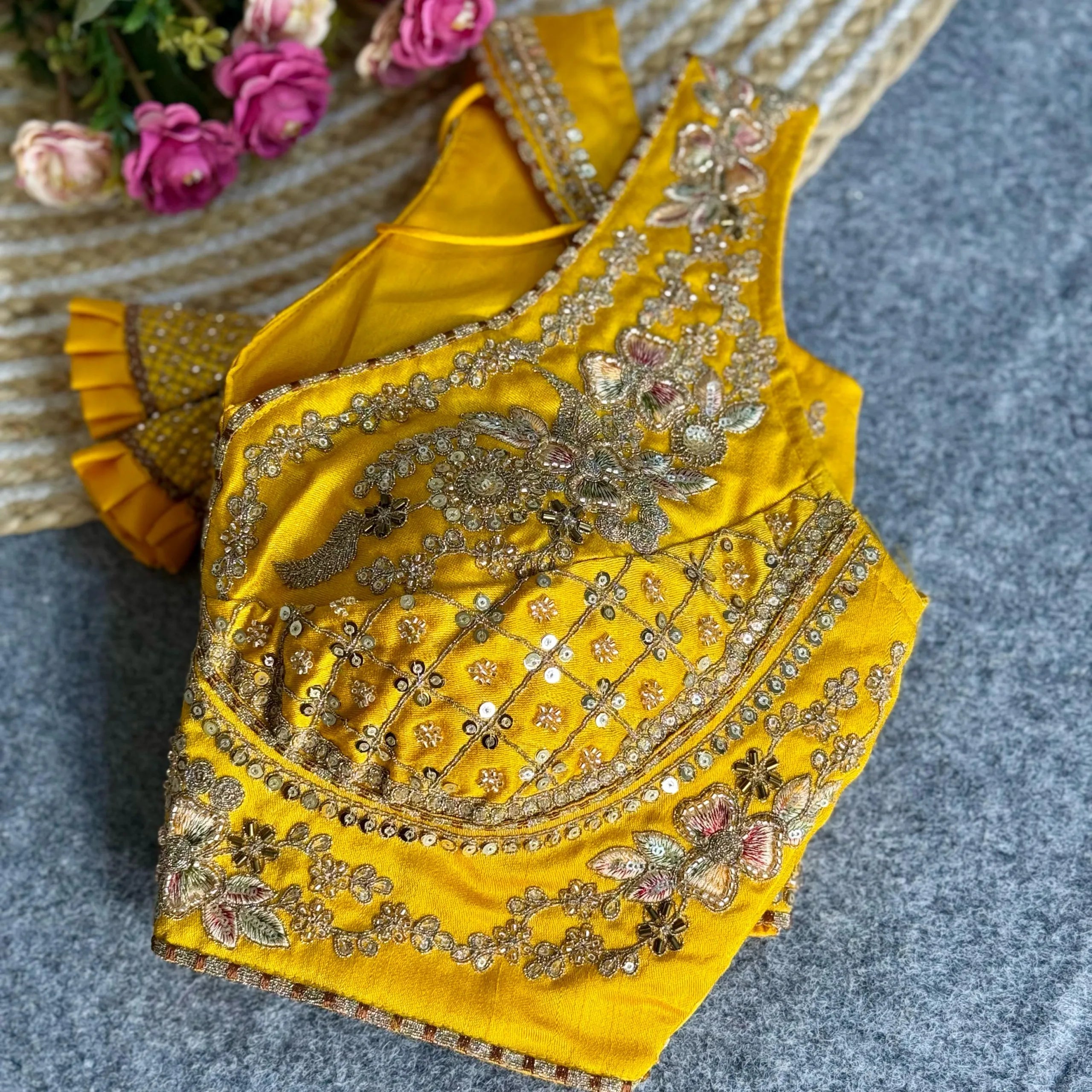 Beautiful Heavy Stars & Beads Work Sabyasachi Neck Bridal Blouse