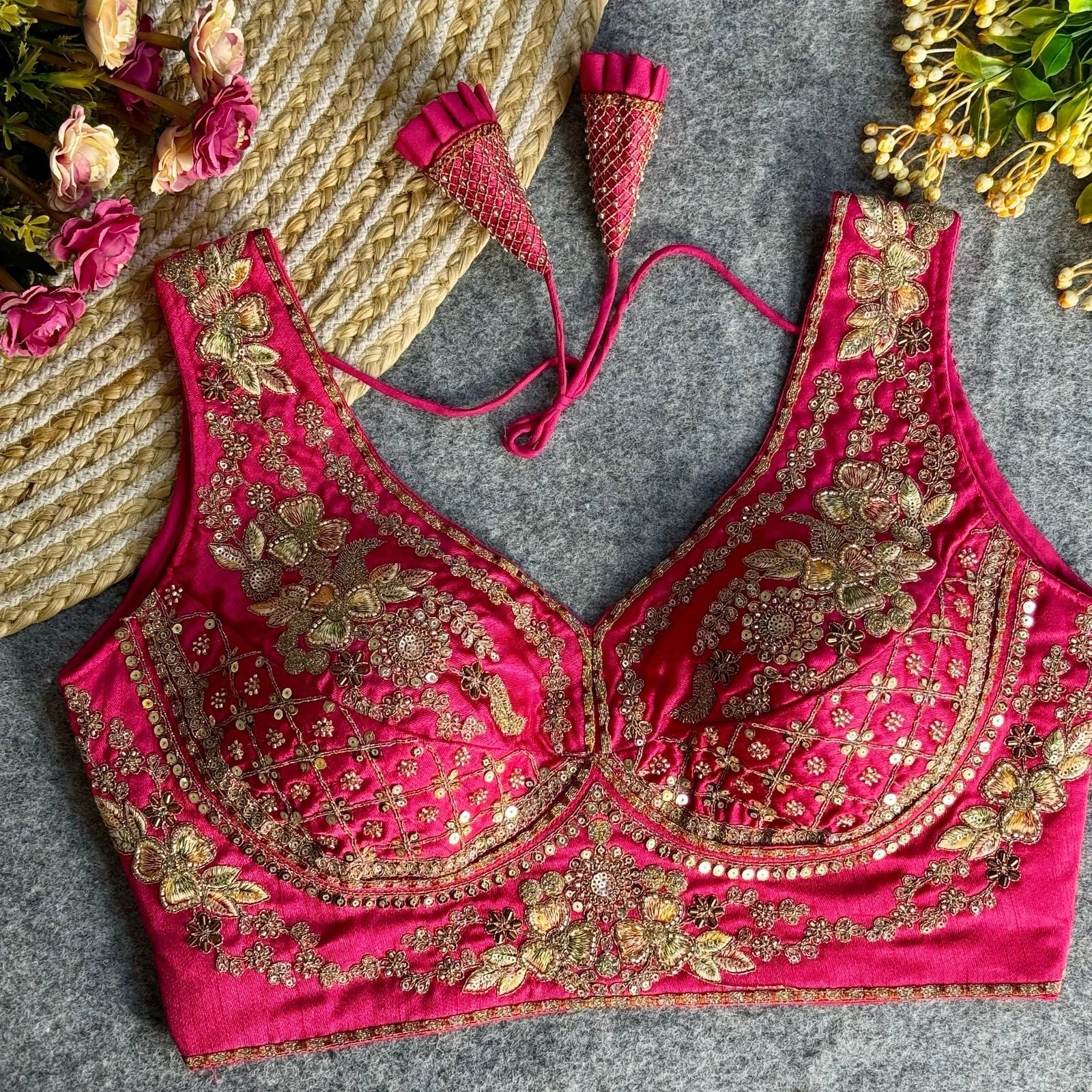 Beautiful Heavy Stars & Beads Work Sabyasachi Neck Bridal Blouse