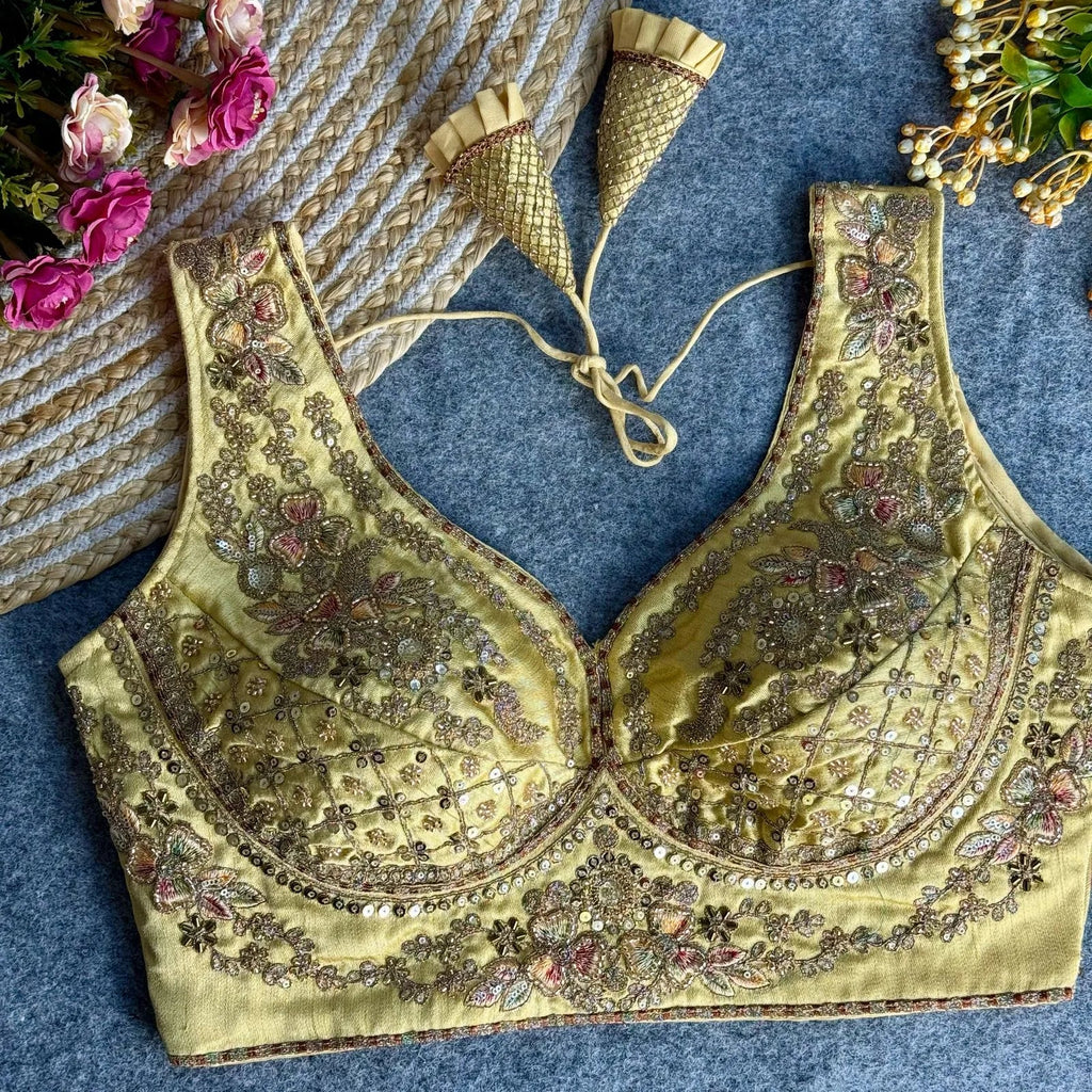 Beautiful Heavy Stars & Beads Work Sabyasachi Neck Bridal Blouse