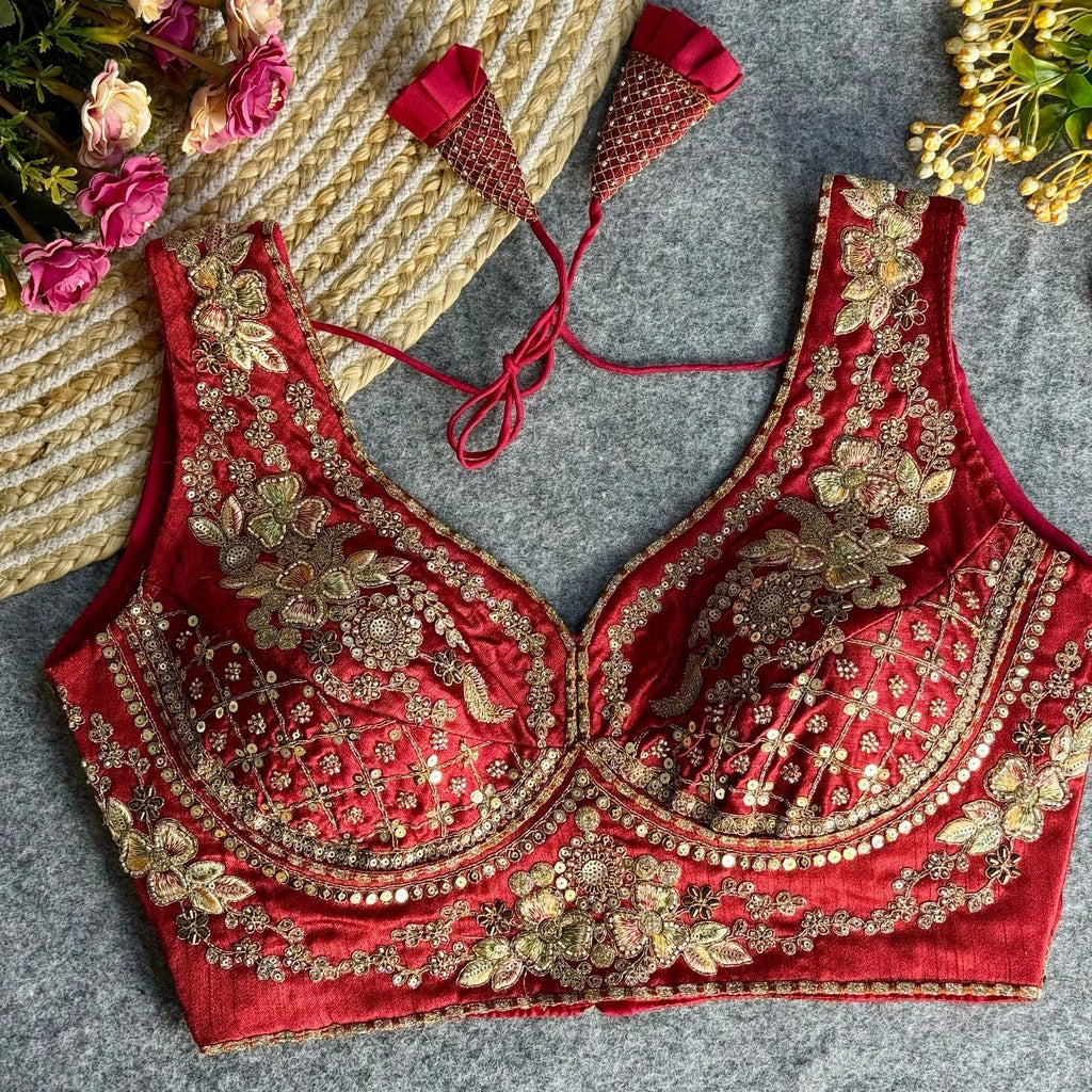 Beautiful Heavy Stars & Beads Work Sabyasachi Neck Bridal Blouse