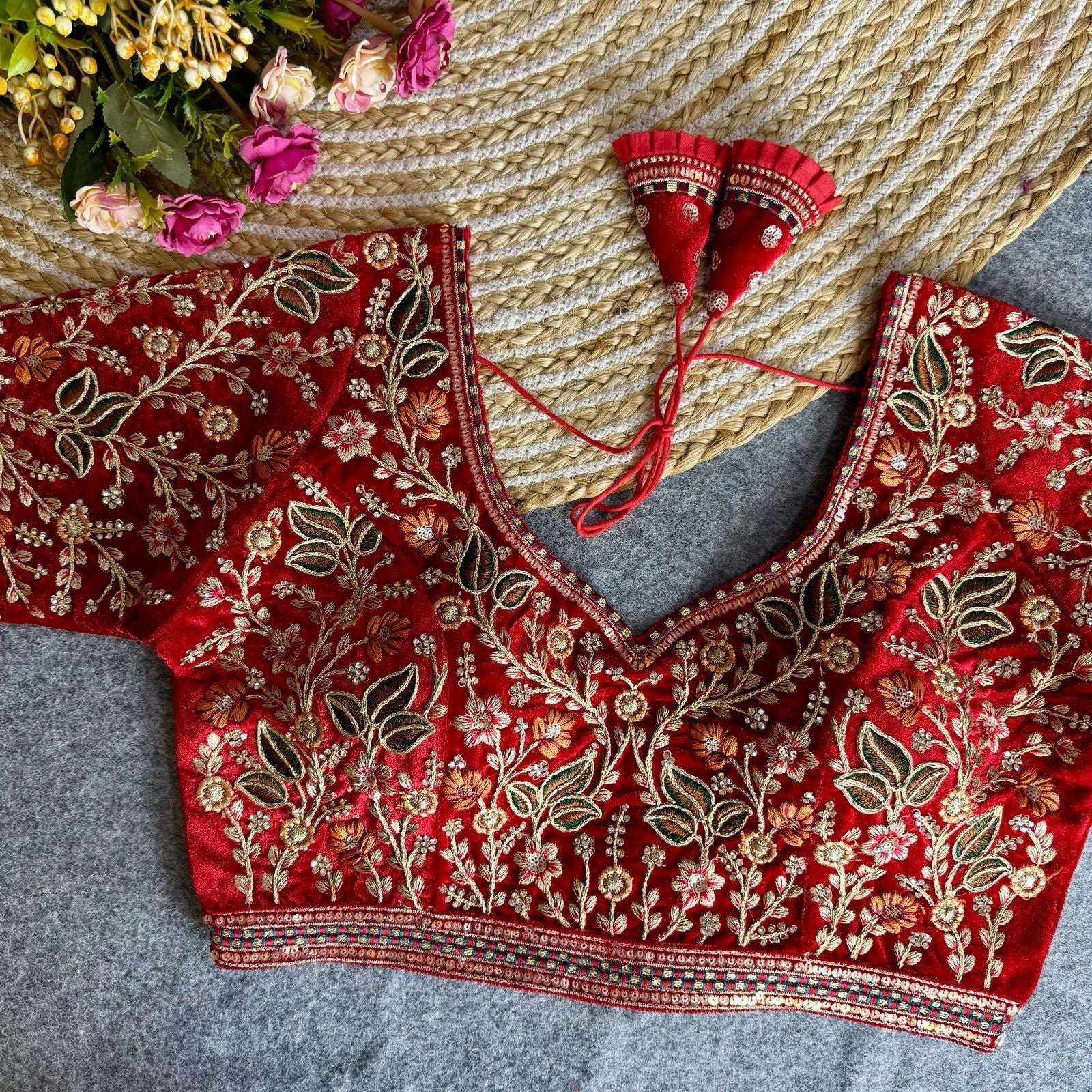 Heavy Velvet Bridal Blouse with American Diamond Handwork