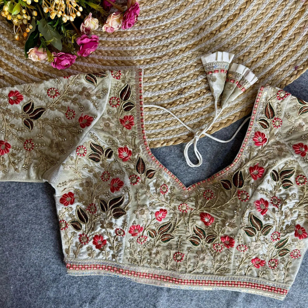 Heavy Velvet Bridal Blouse with American Diamond Handwork