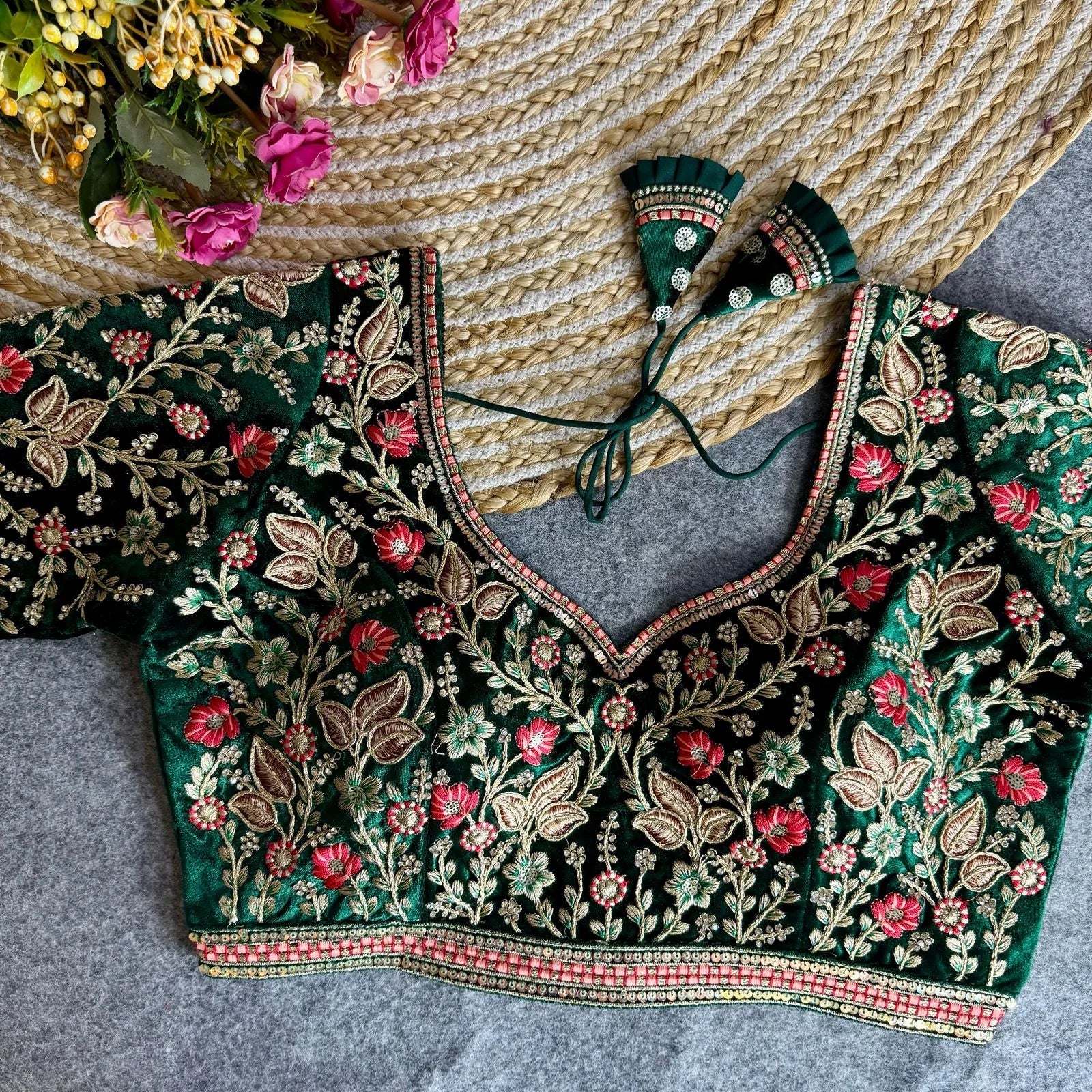 Heavy Velvet Bridal Blouse with American Diamond Handwork