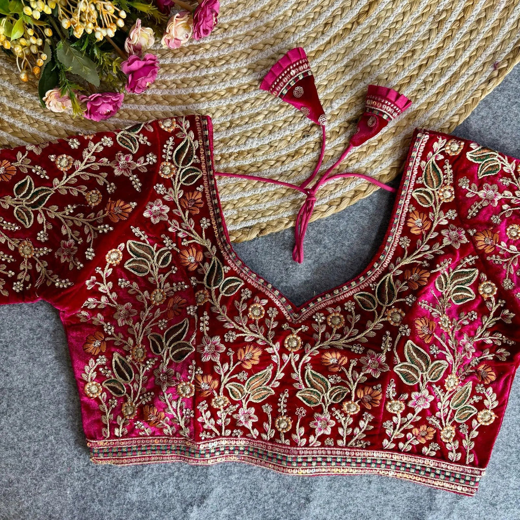 Heavy Velvet Bridal Blouse with American Diamond Handwork