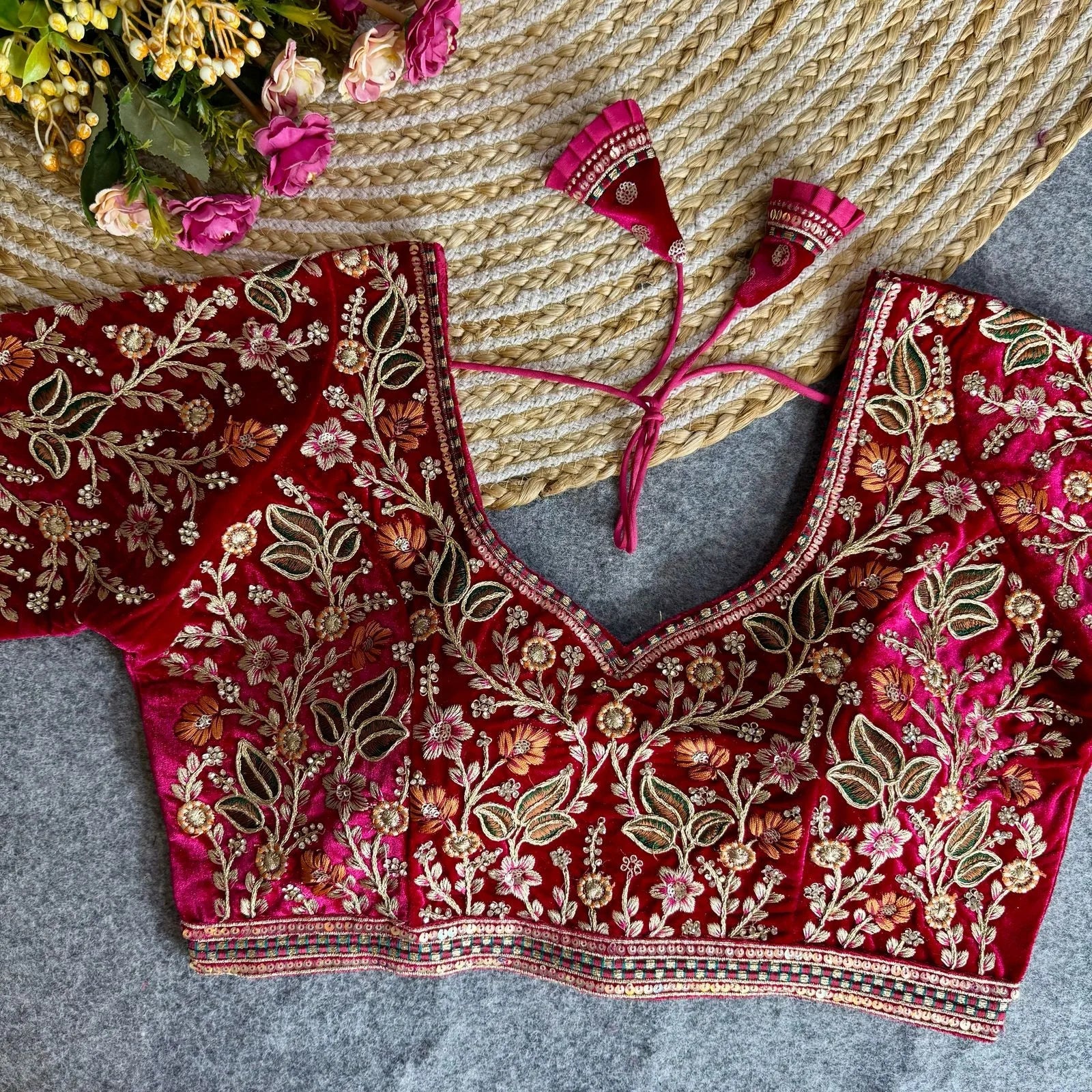 Heavy Velvet Bridal Blouse with American Diamond Handwork