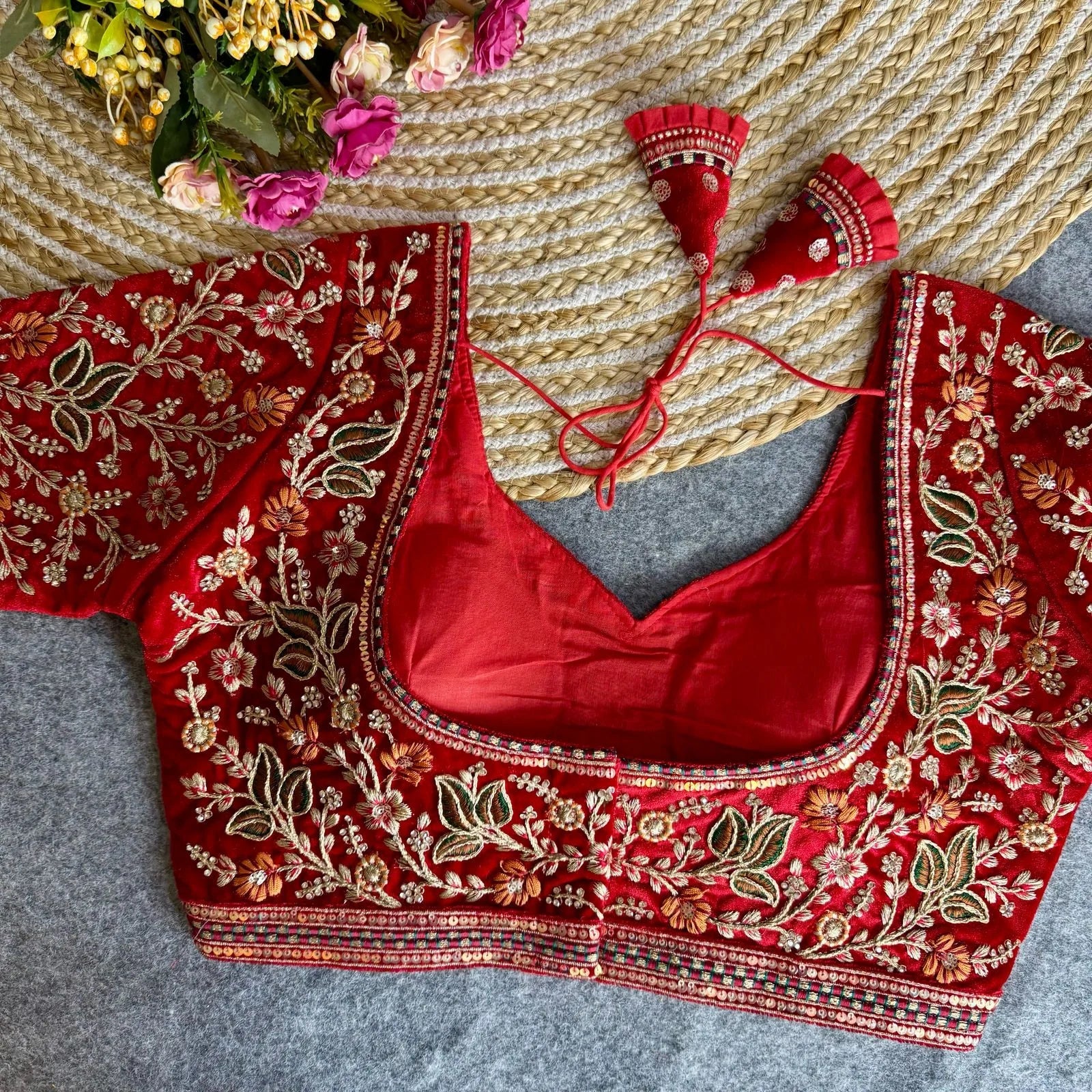 Heavy Velvet Bridal Blouse with American Diamond Handwork