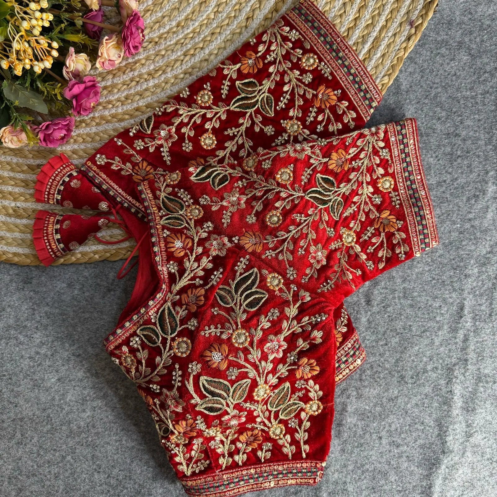 Heavy Velvet Bridal Blouse with American Diamond Handwork