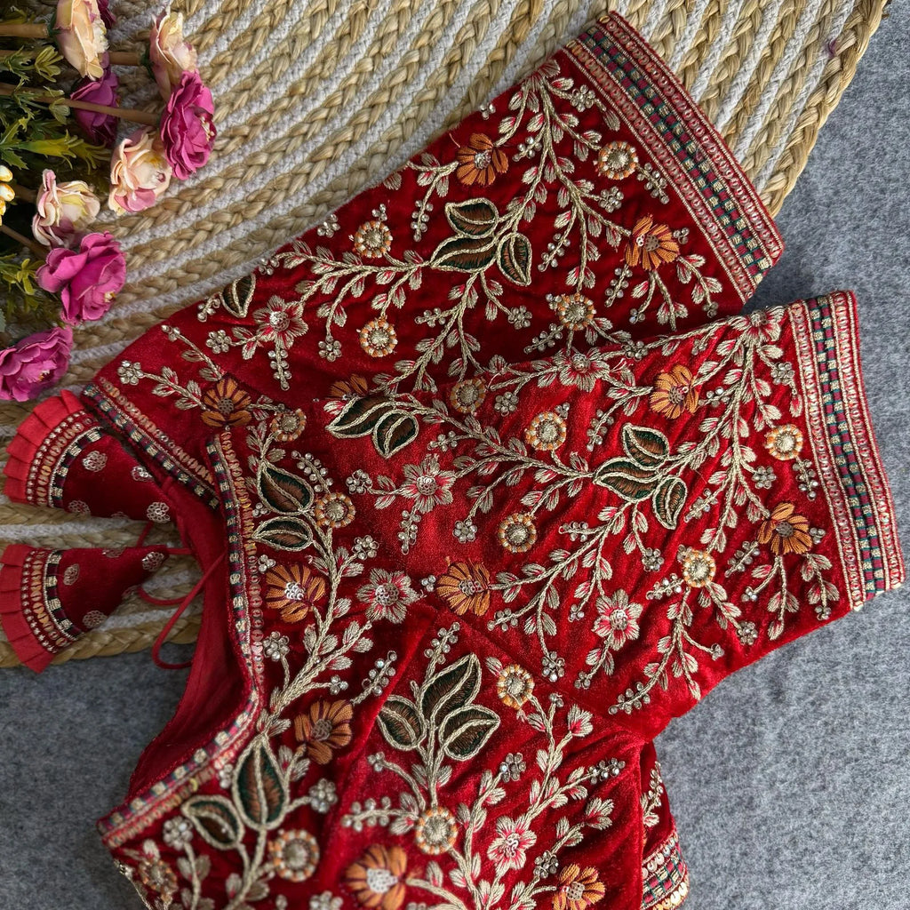 Heavy Velvet Bridal Blouse with American Diamond Handwork