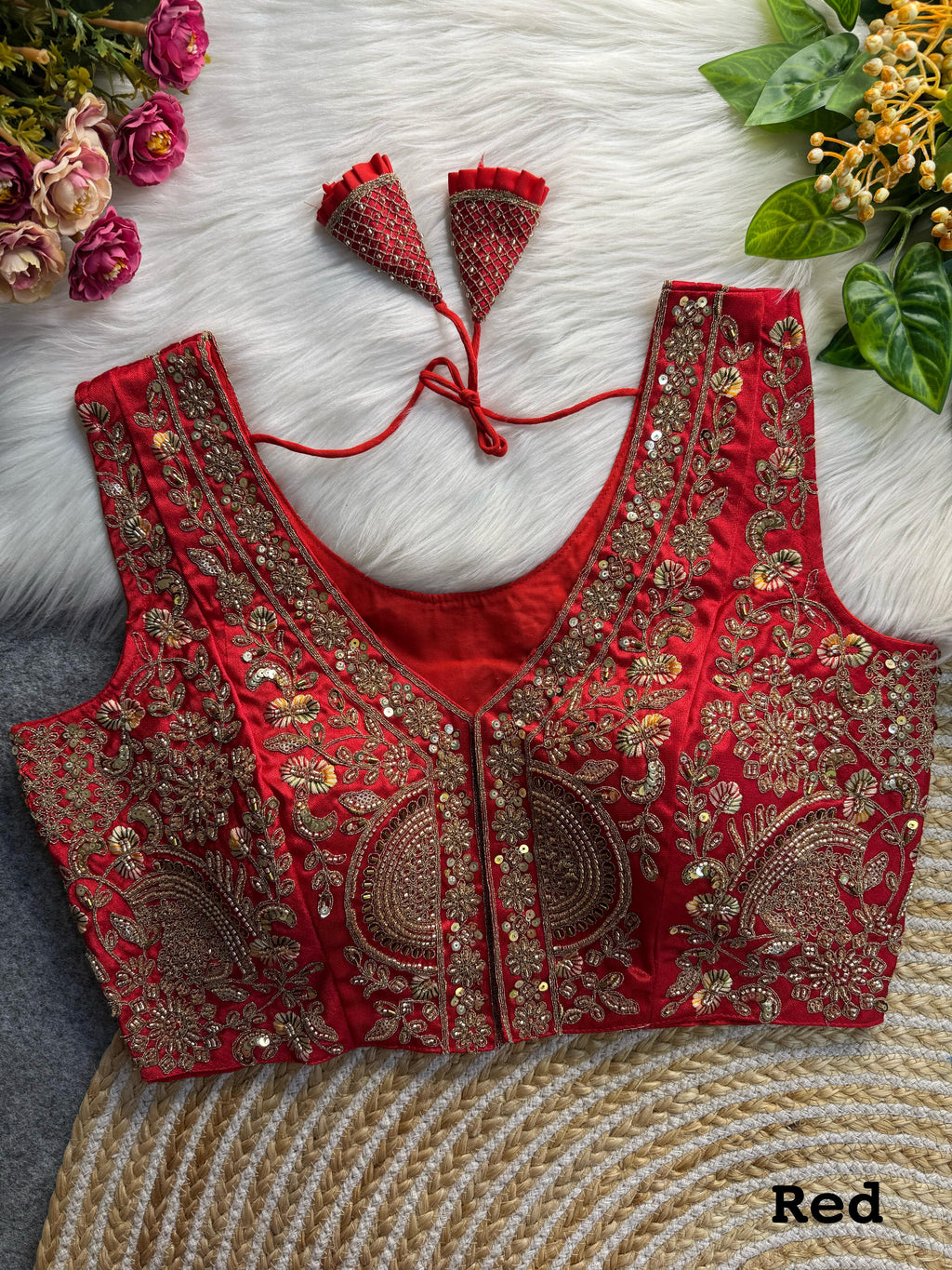 BEAUTIFUL HEAVY HANDWORK “V” NEACK BRIDAL BLOUSE