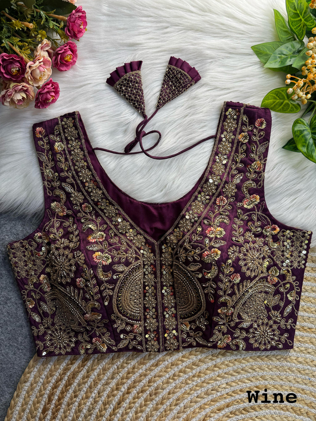 BEAUTIFUL HEAVY HANDWORK “V” NEACK BRIDAL BLOUSE