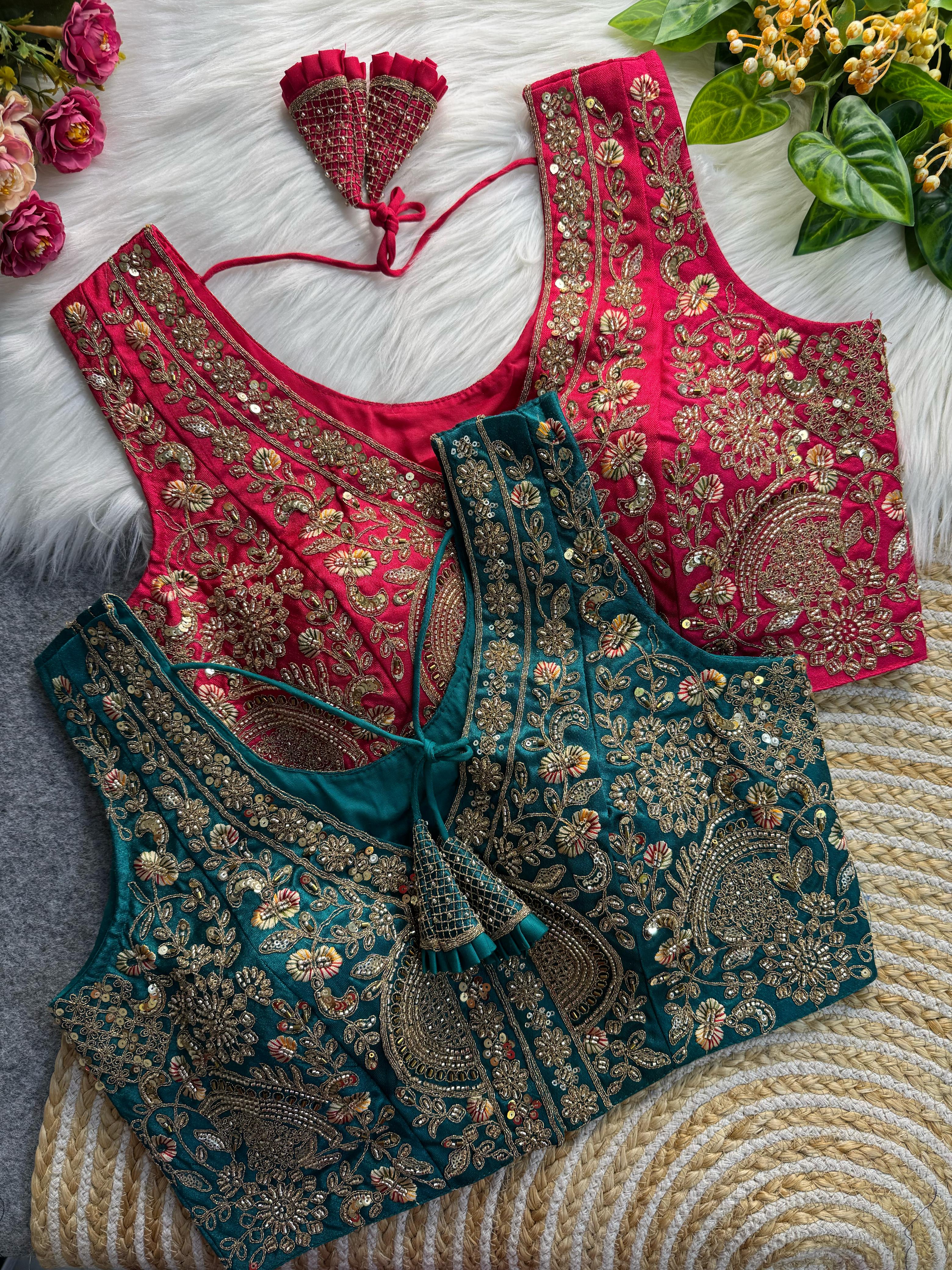 BEAUTIFUL HEAVY HANDWORK “V” NEACK BRIDAL BLOUSE