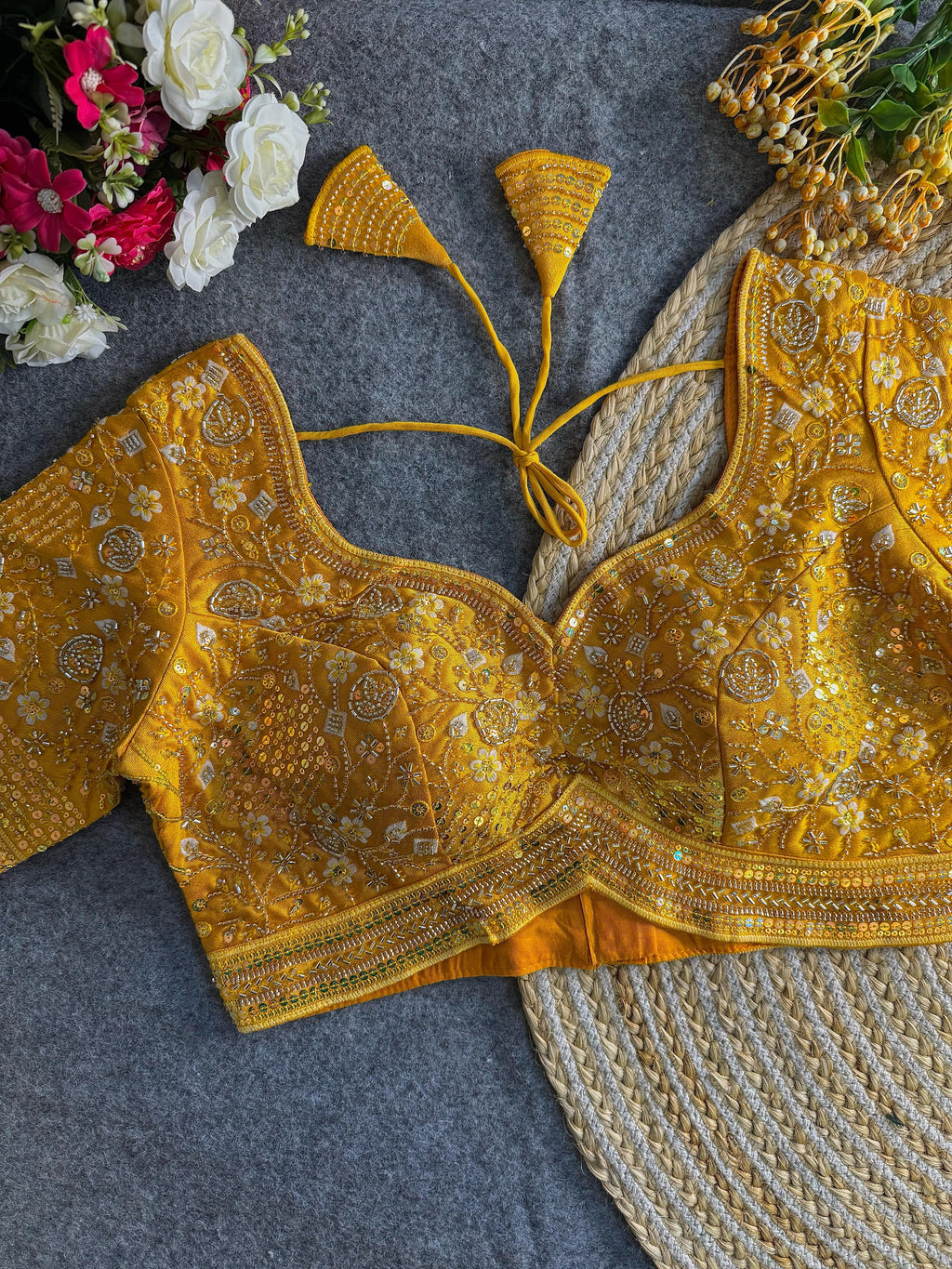 Premium Hand-Embroidered Bridal Blouse with Beaded Detailing