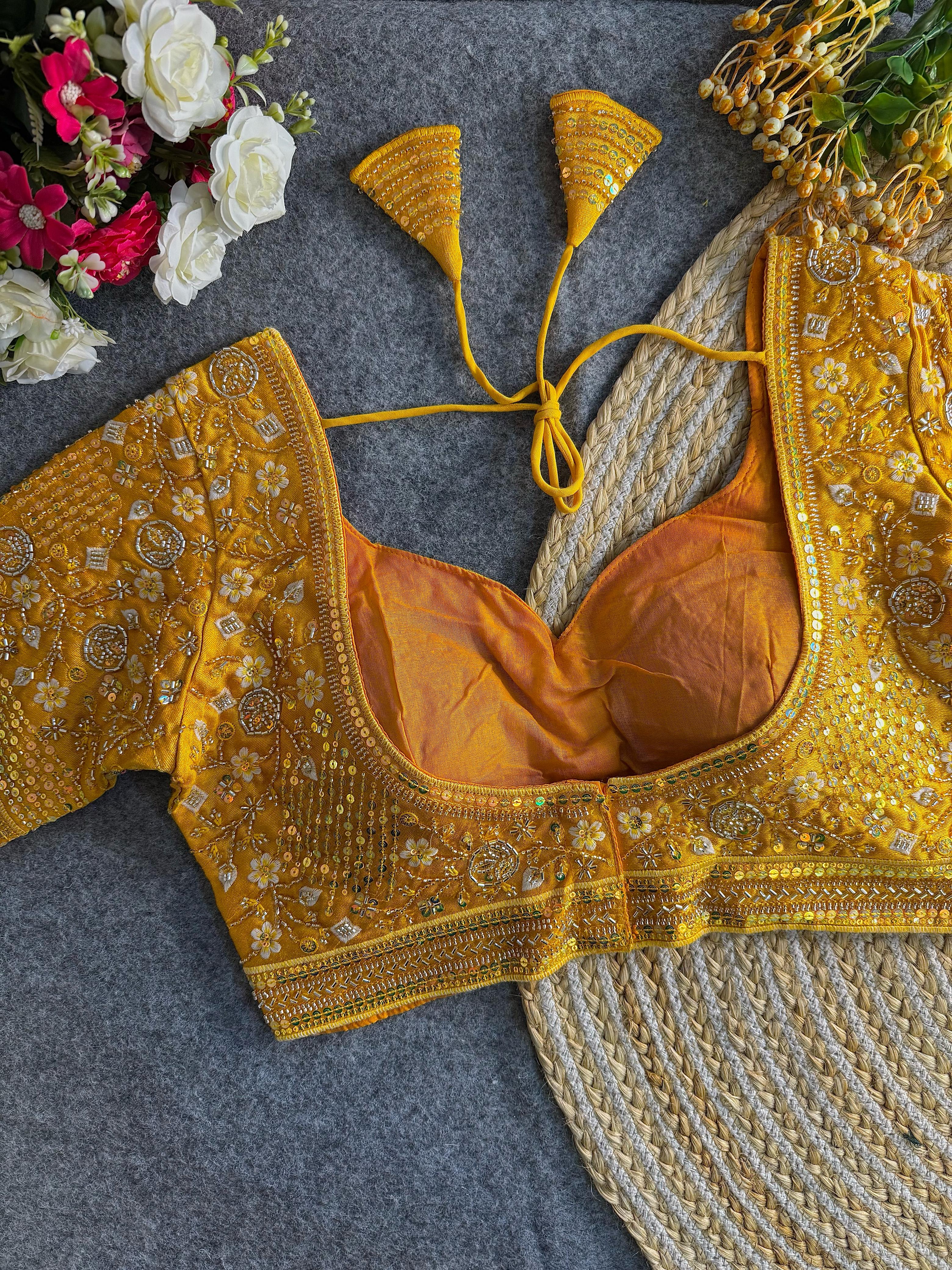 Premium Hand-Embroidered Bridal Blouse with Beaded Detailing