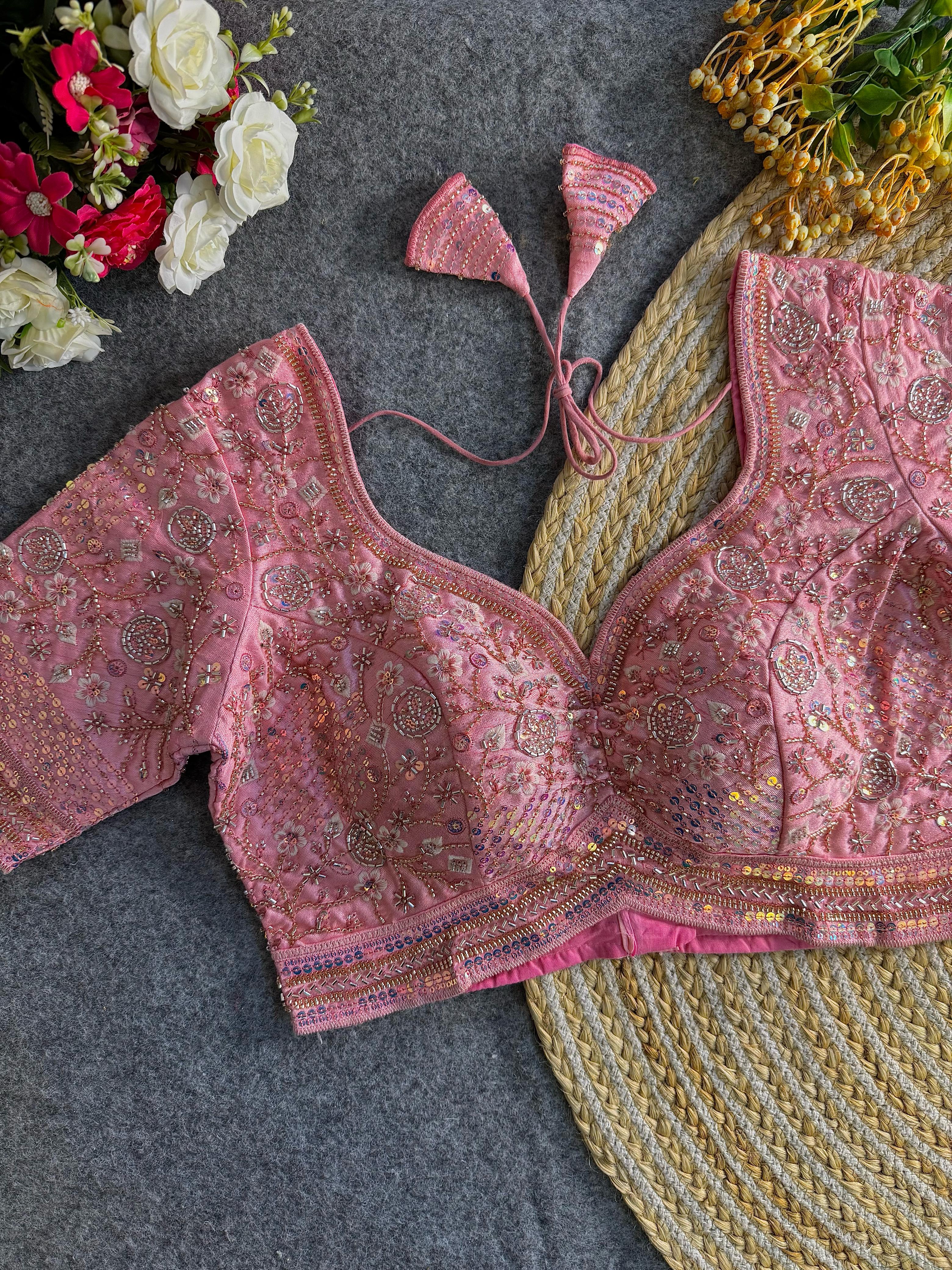 Premium Hand-Embroidered Bridal Blouse with Beaded Detailing