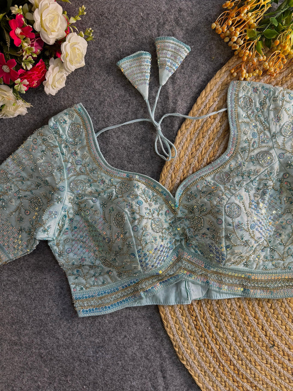 Premium Hand-Embroidered Bridal Blouse with Beaded Detailing