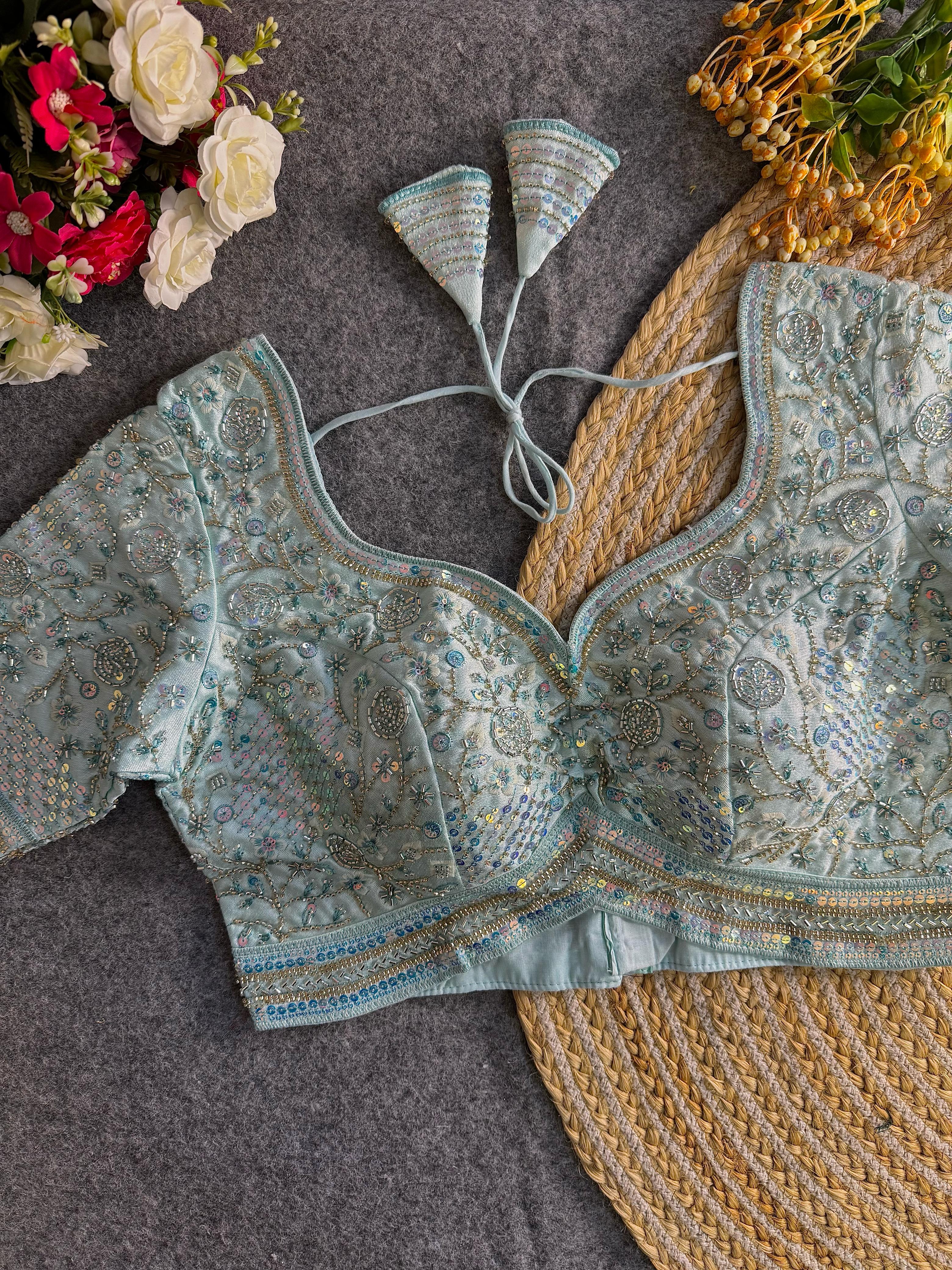 Premium Hand-Embroidered Bridal Blouse with Beaded Detailing