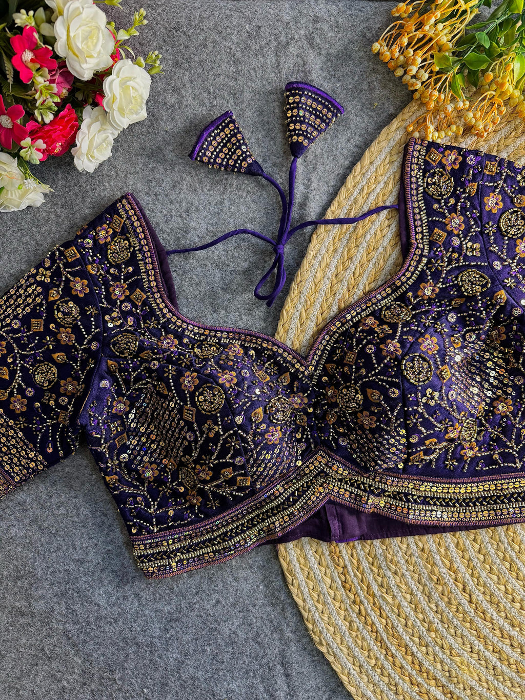 Premium Hand-Embroidered Bridal Blouse with Beaded Detailing