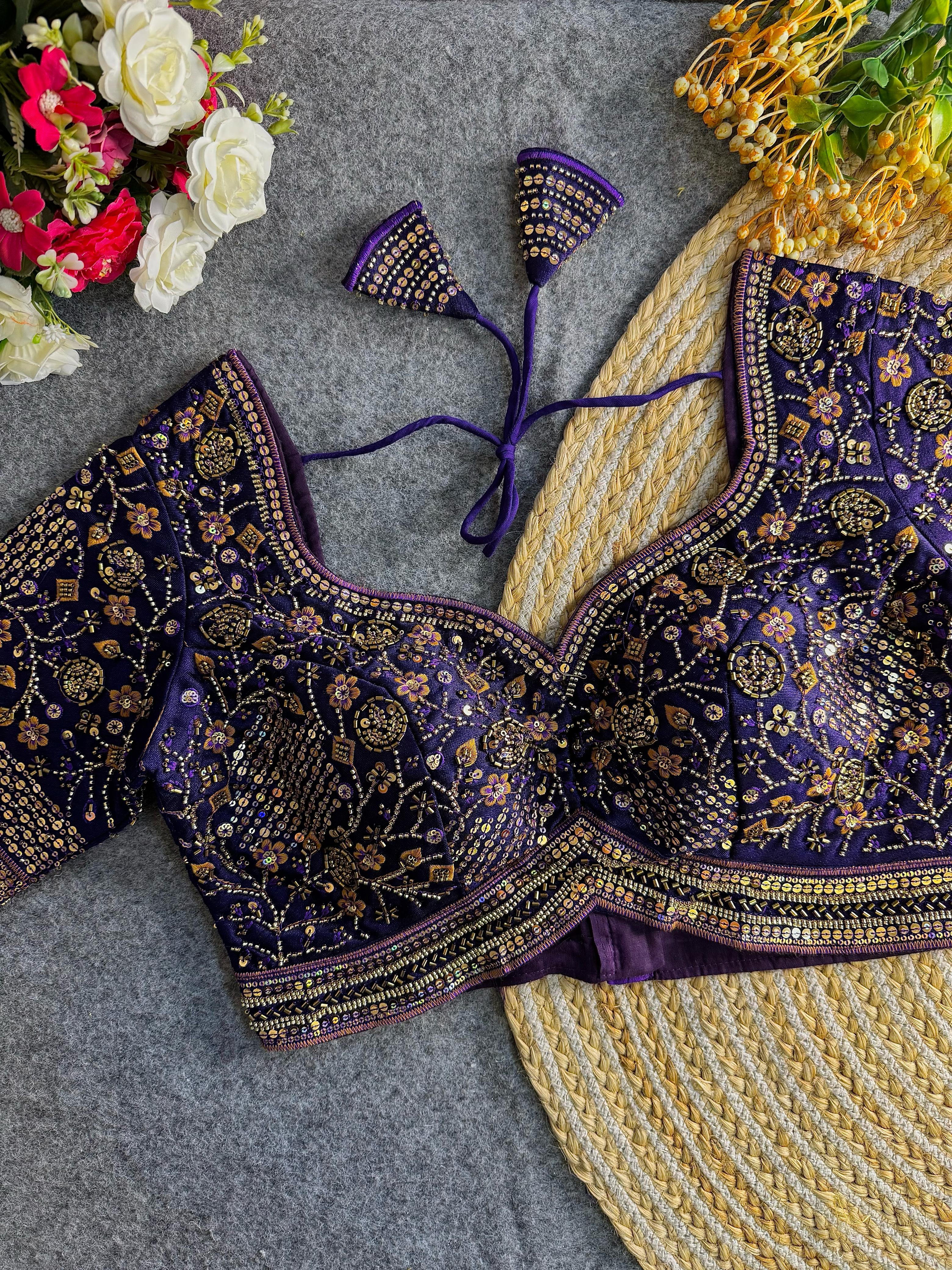 Premium Hand-Embroidered Bridal Blouse with Beaded Detailing