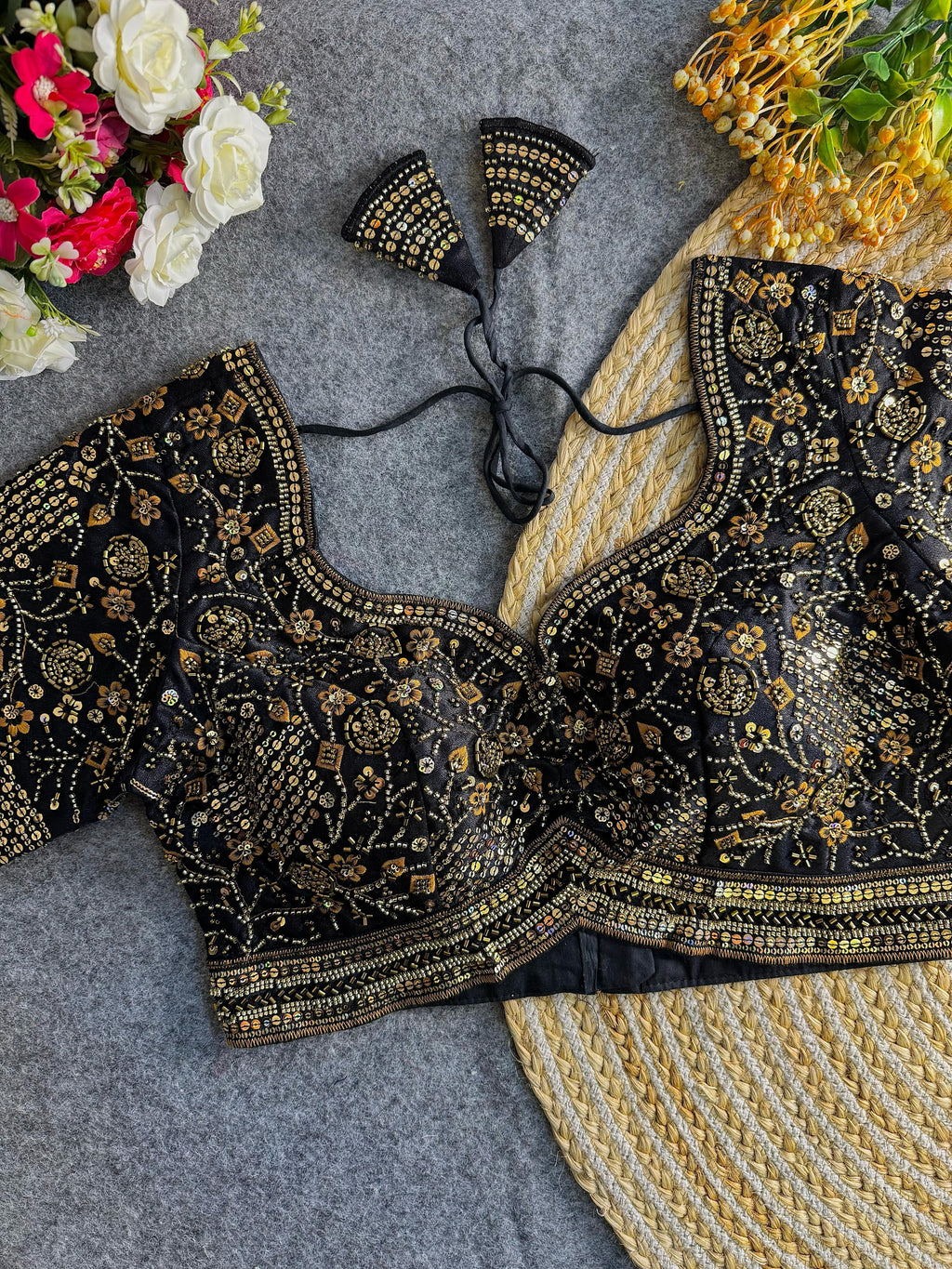 Premium Hand-Embroidered Bridal Blouse with Beaded Detailing